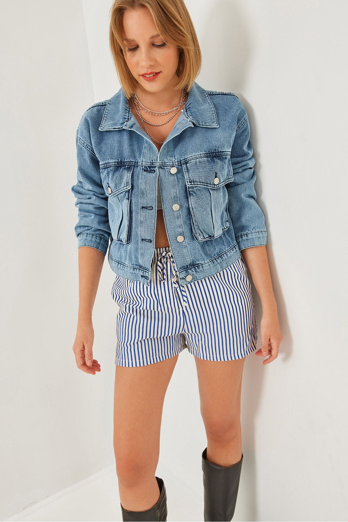 WOMEN'S BALL POCKET DETAIL CROP denim jacket 2434 60351119