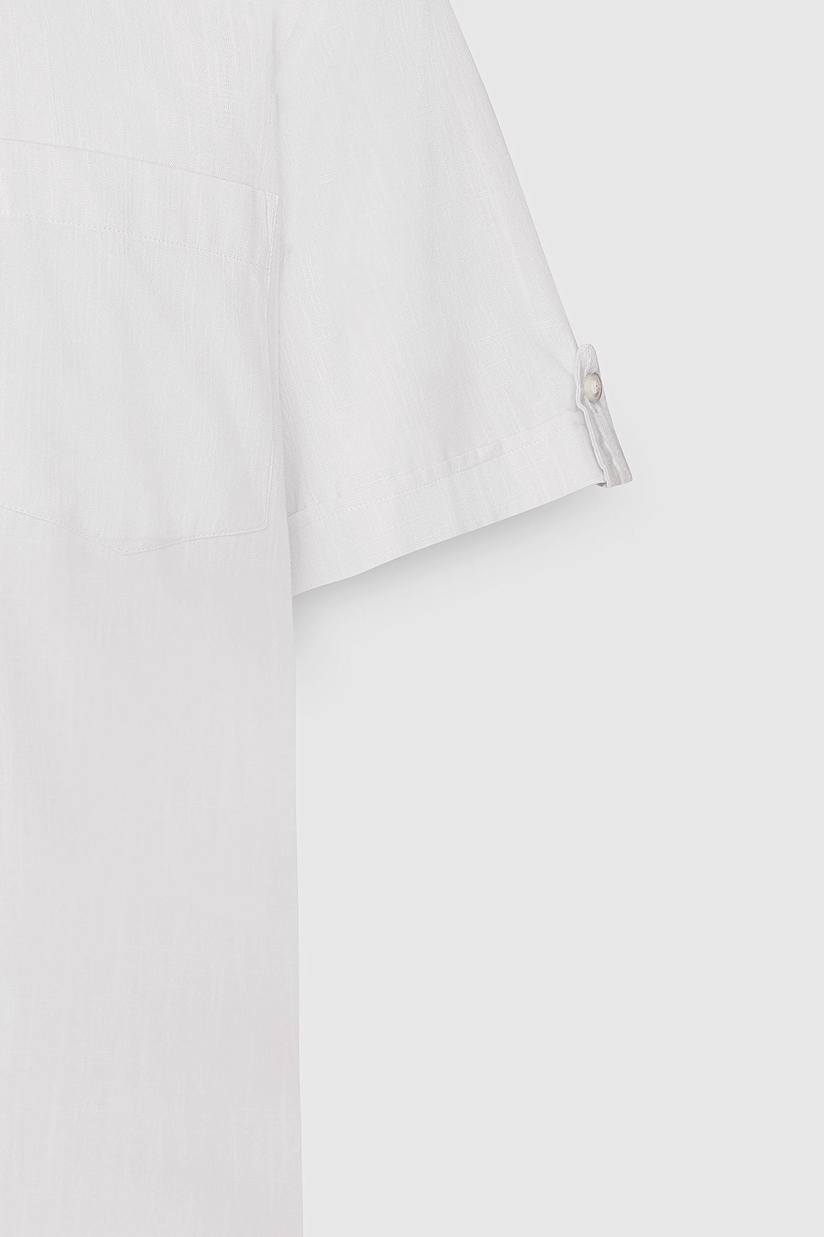 Men's White Comfort Fit Casual Cutting Buttoned Neck Linen Look 100 %Cotton Short Sleeve Shirt