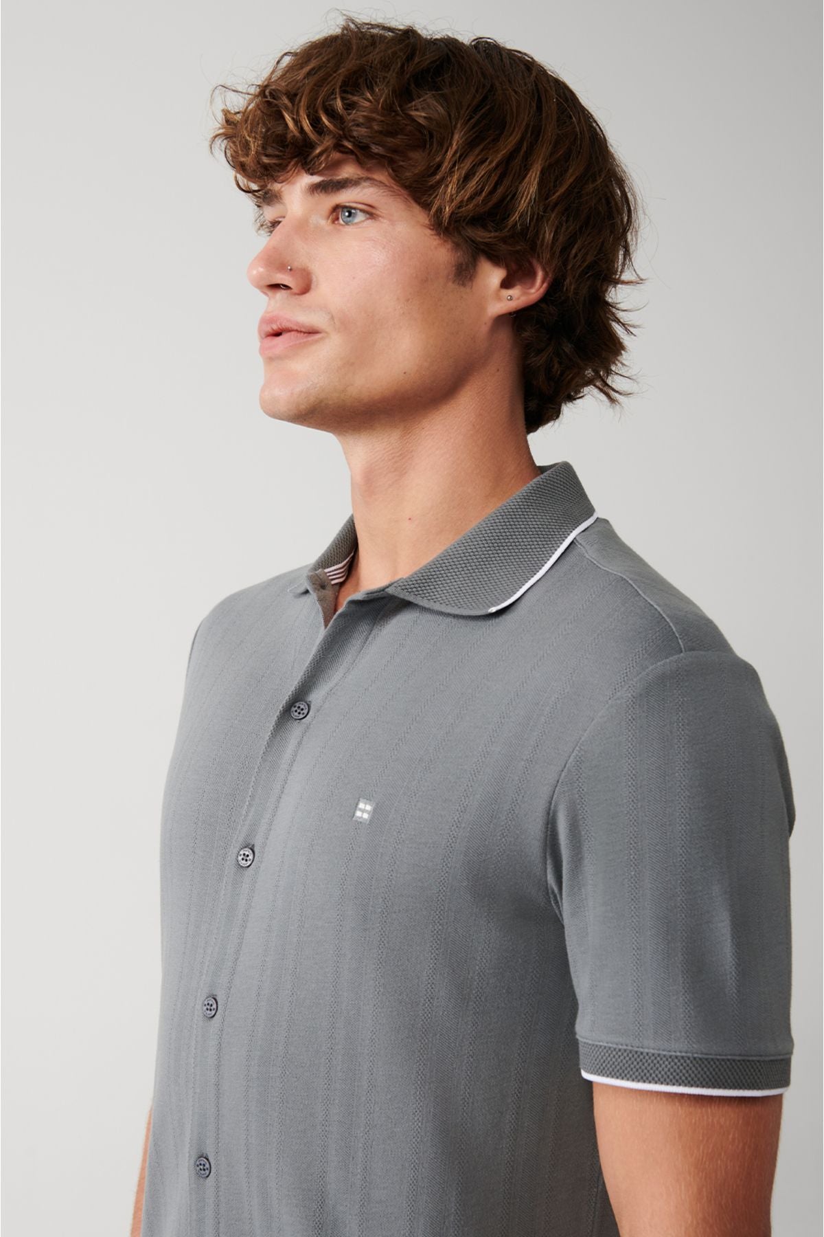 Men's Gray 100 %Cotton Ribana Short Sleeve Shirt A31y2239