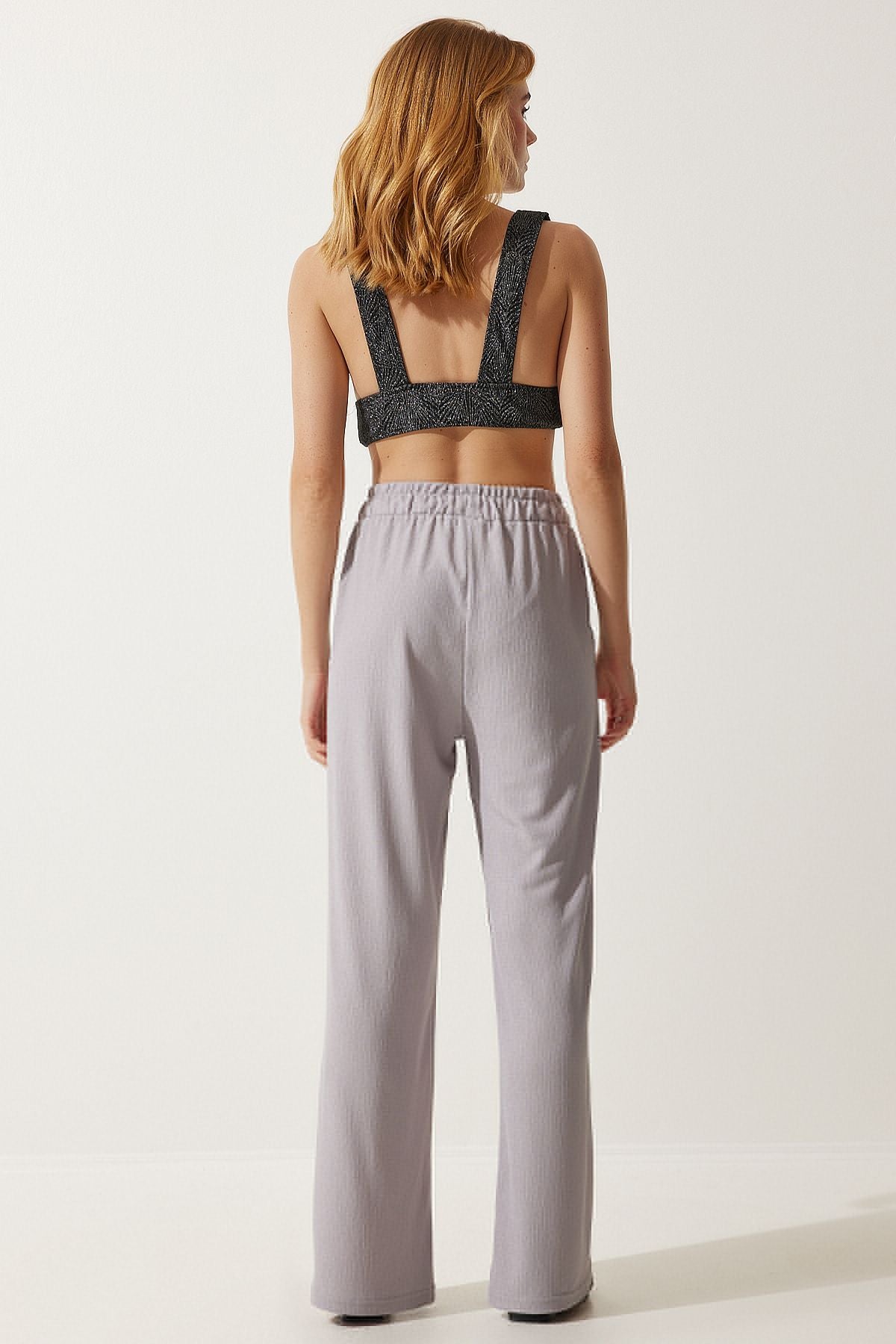 Women's gray comfortable knitted shirt pants set KH00090