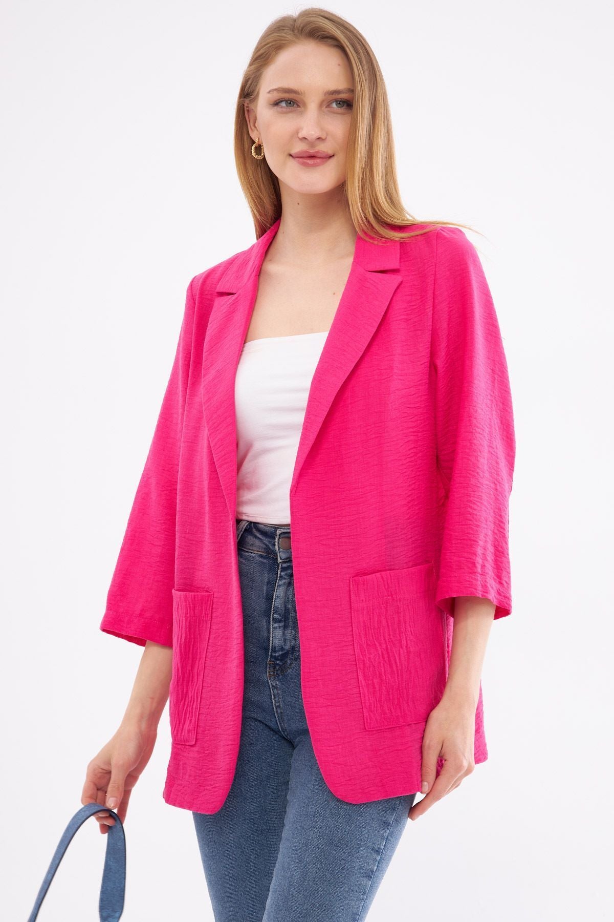Fuchsia Fuchsia linen-looking pocket Oversize jacket ARM-24Y001065