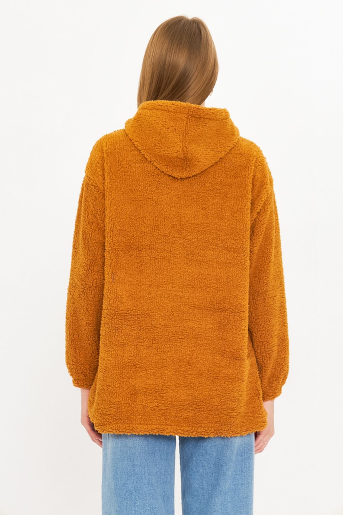 WOMEN CAMEL HOCONED POST PLUSH SWEATSHİRT ARM-25K001090