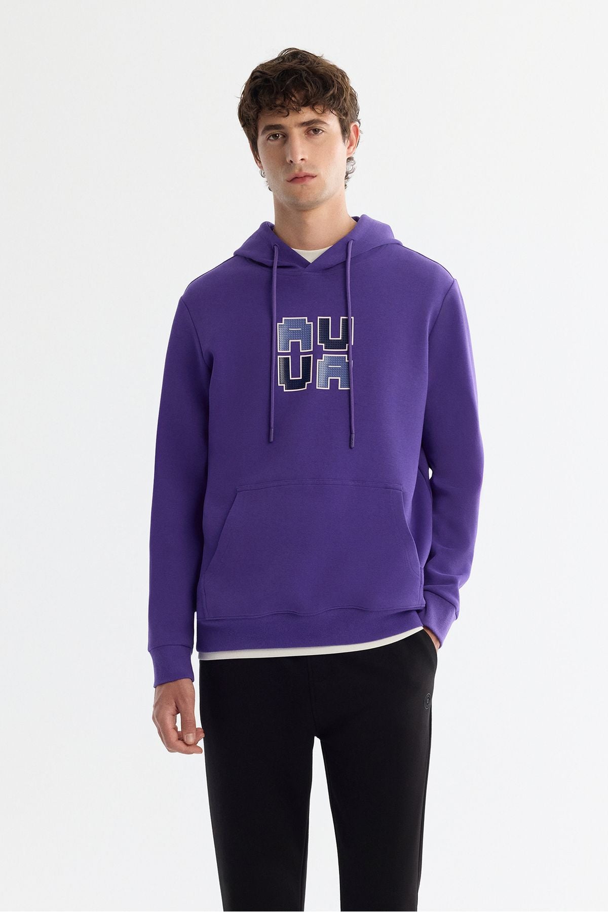 Men's purple hooded cotton printed elastan sweatshirt a42y1324