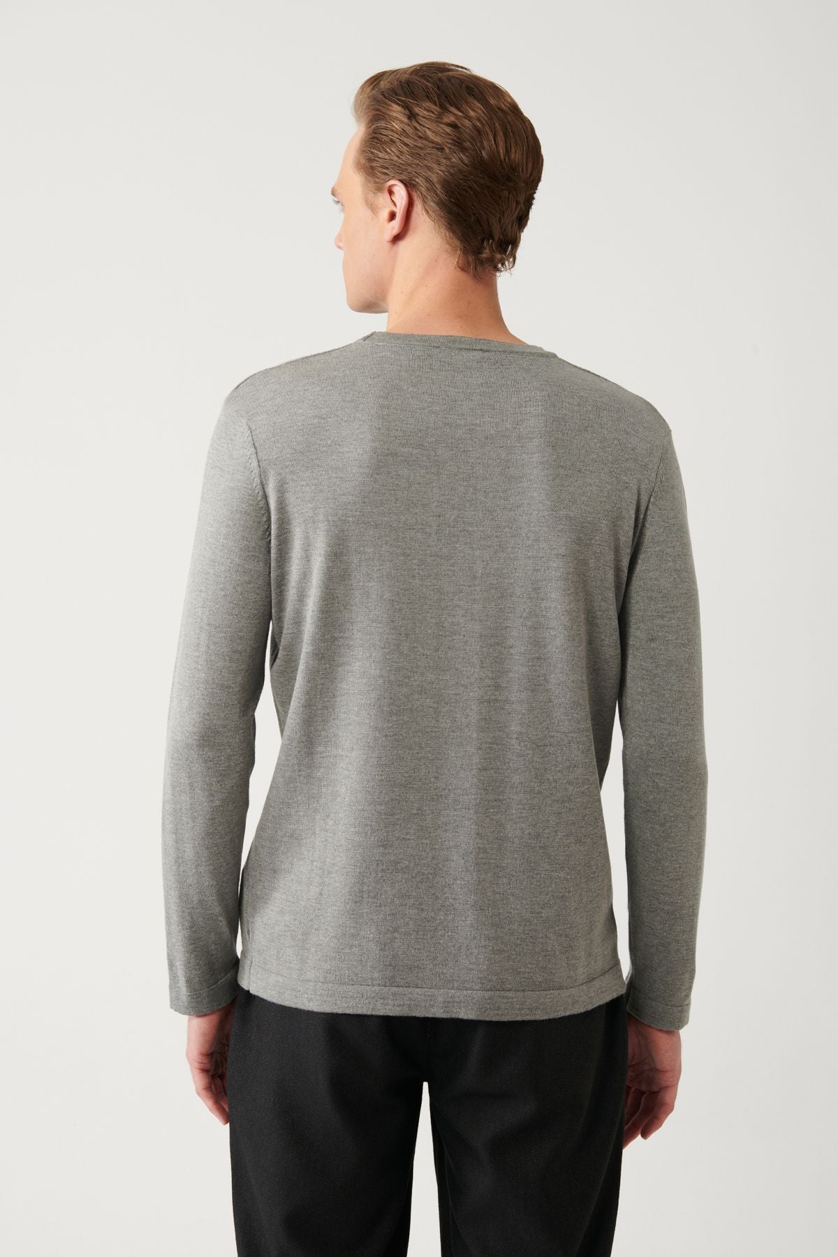 Men's gray bike collar cotton textured knitwear sweater A32y5133