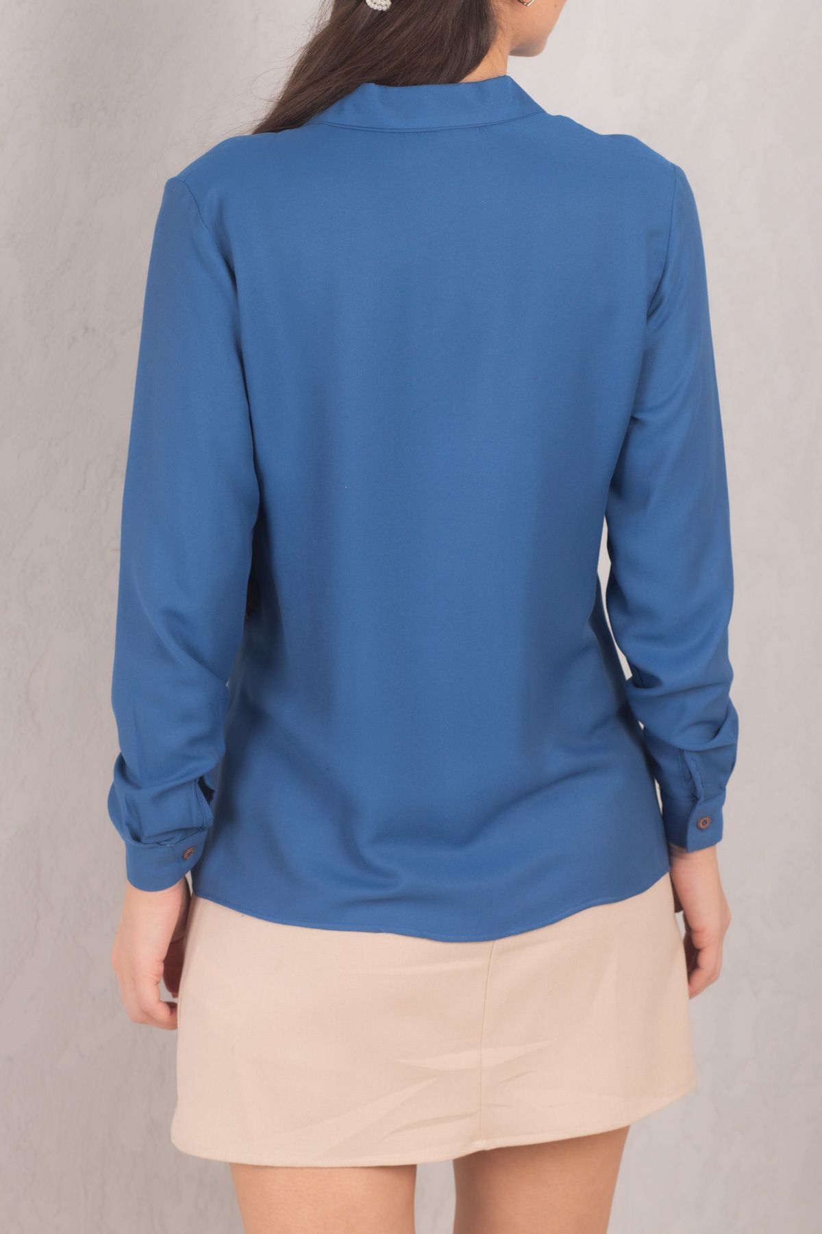 Woman Dark Blue Long Sleeve Flat Shirt ARM-18Y001176