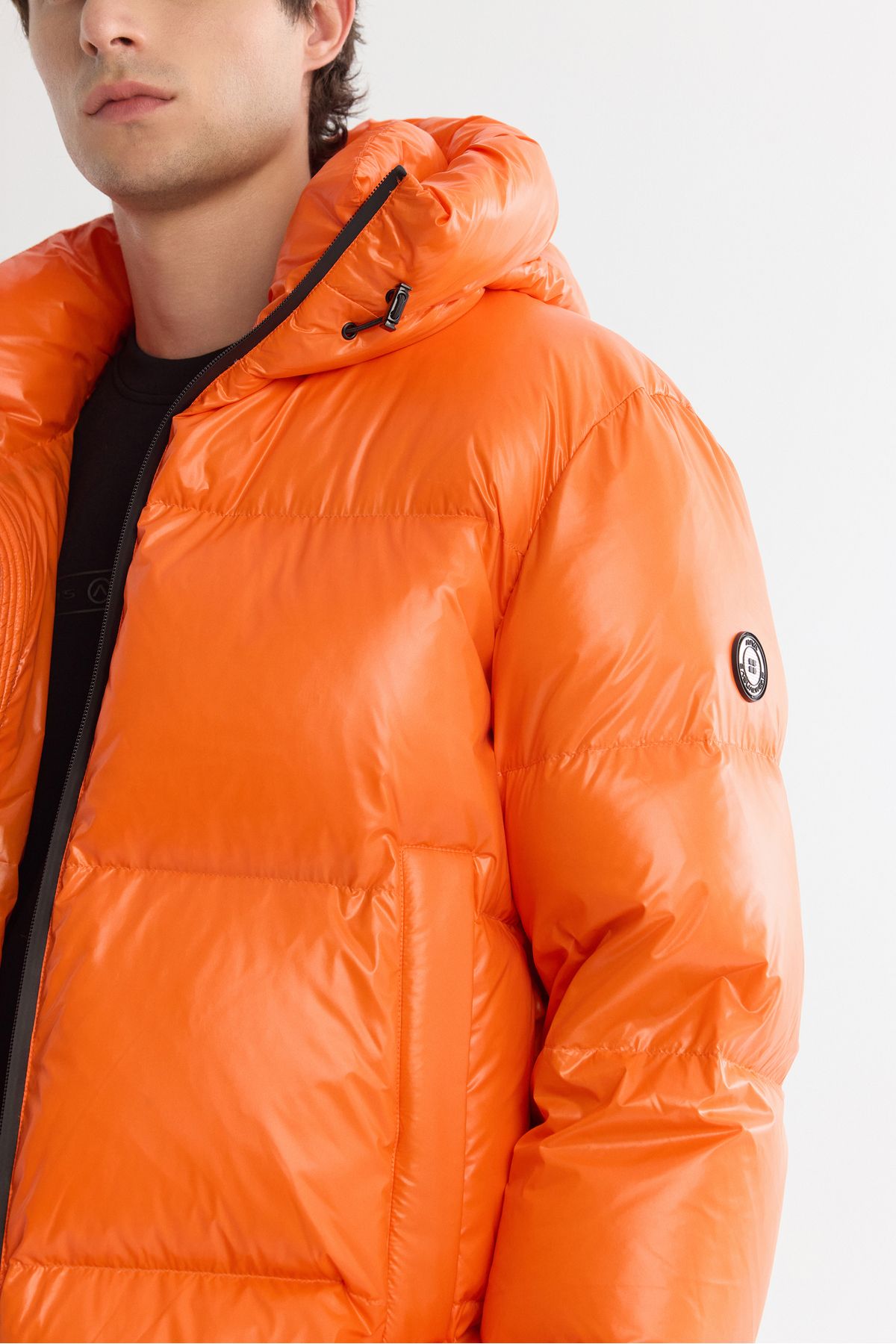 Men's orange hooded goose feather water repulsive windproof -20 degrees resistant swelling coat A42y6182