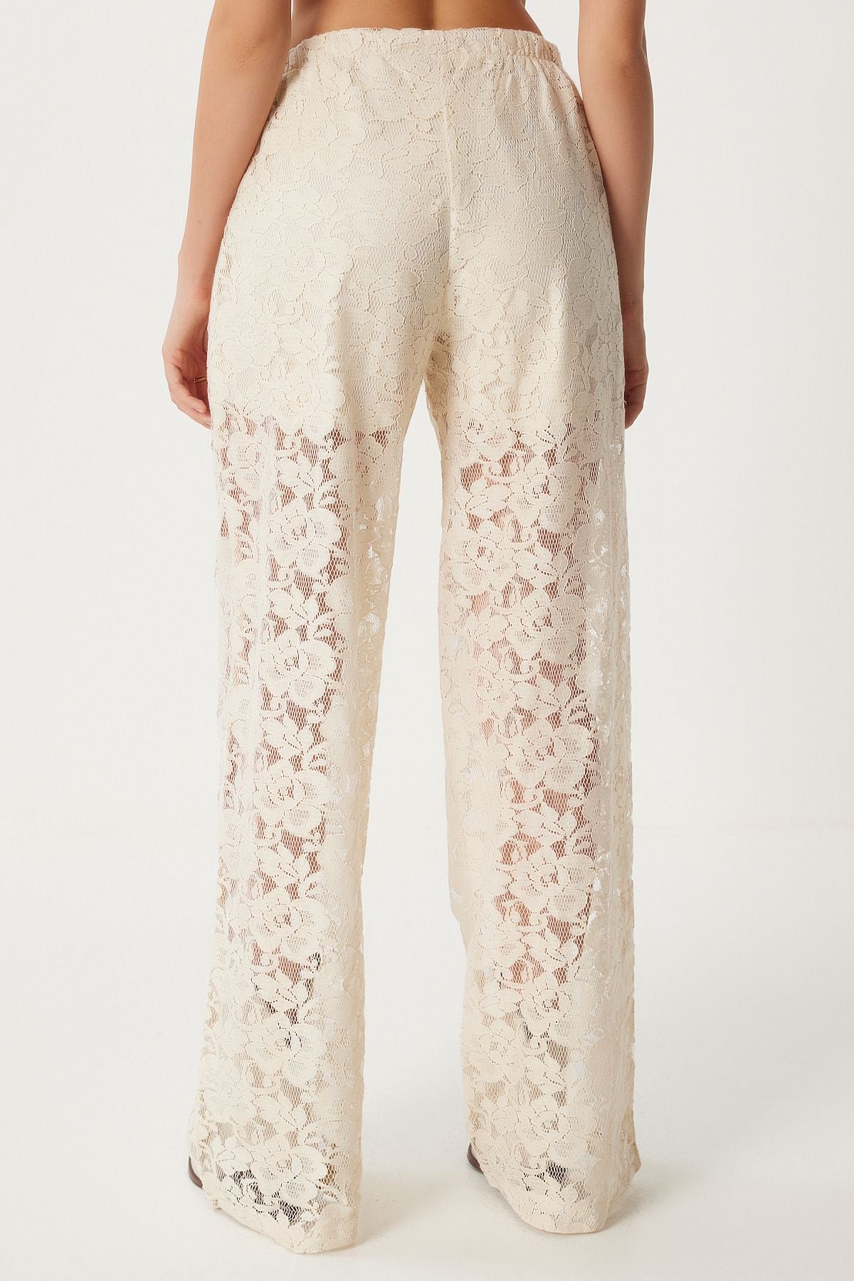 Women's Cream Lace Transparent Pants UL00051