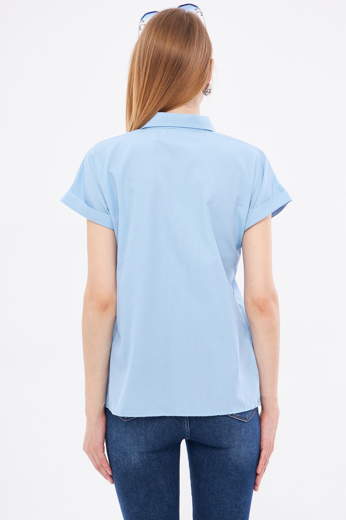 Woman Baby Blue Short Sleeve Shirt ARM-19Y001065