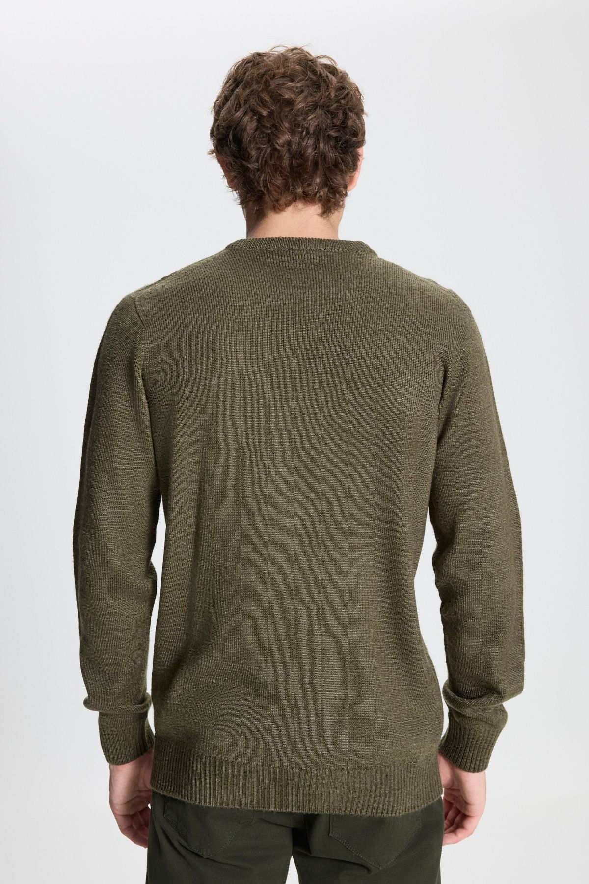 Men's Khaki Standard Fit Normal Cut Bicycle Yaka Jacquard Knitwear Sweater