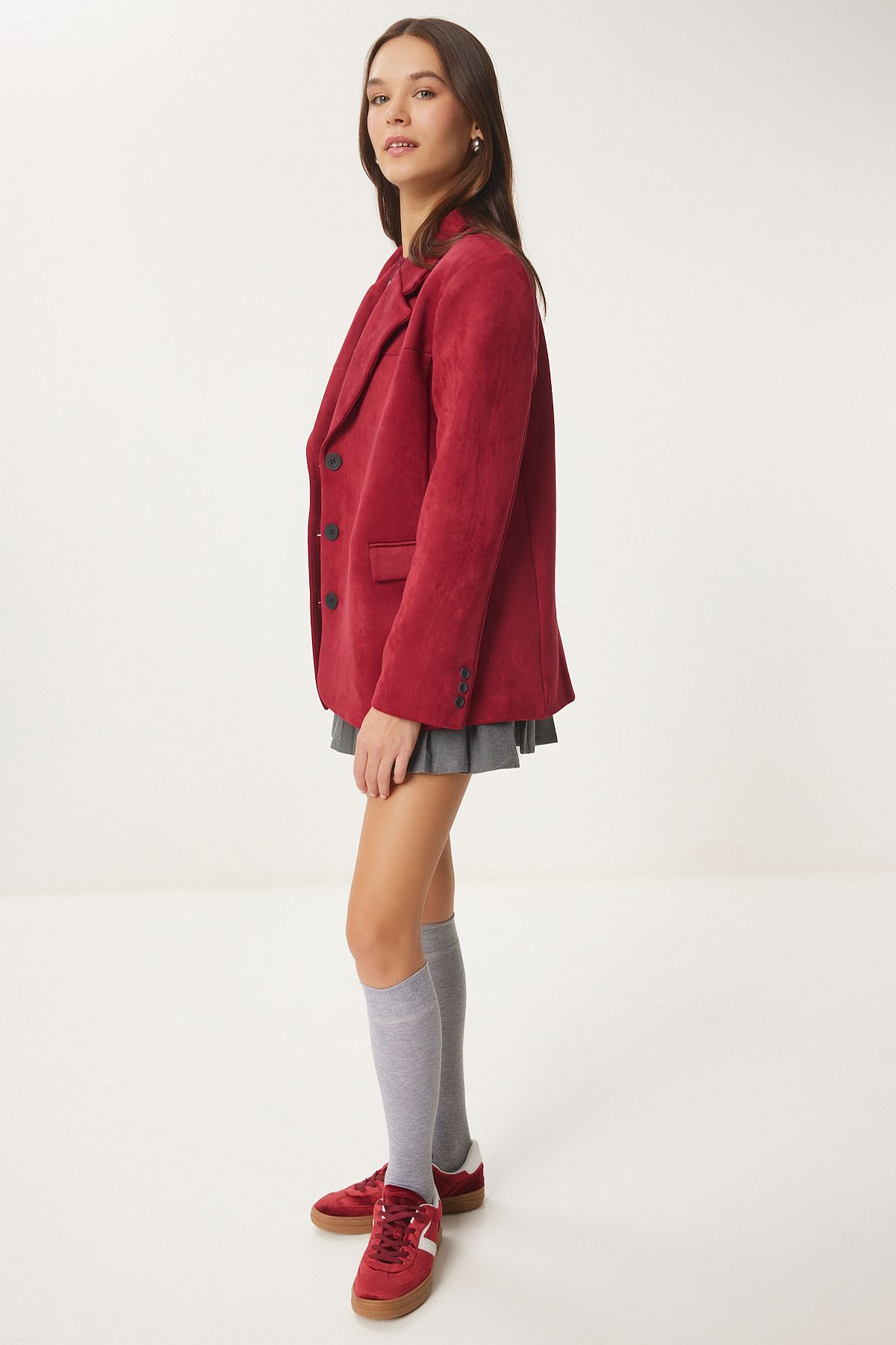Female Bordeaux Premium Suede Blazer Jacket FN03443