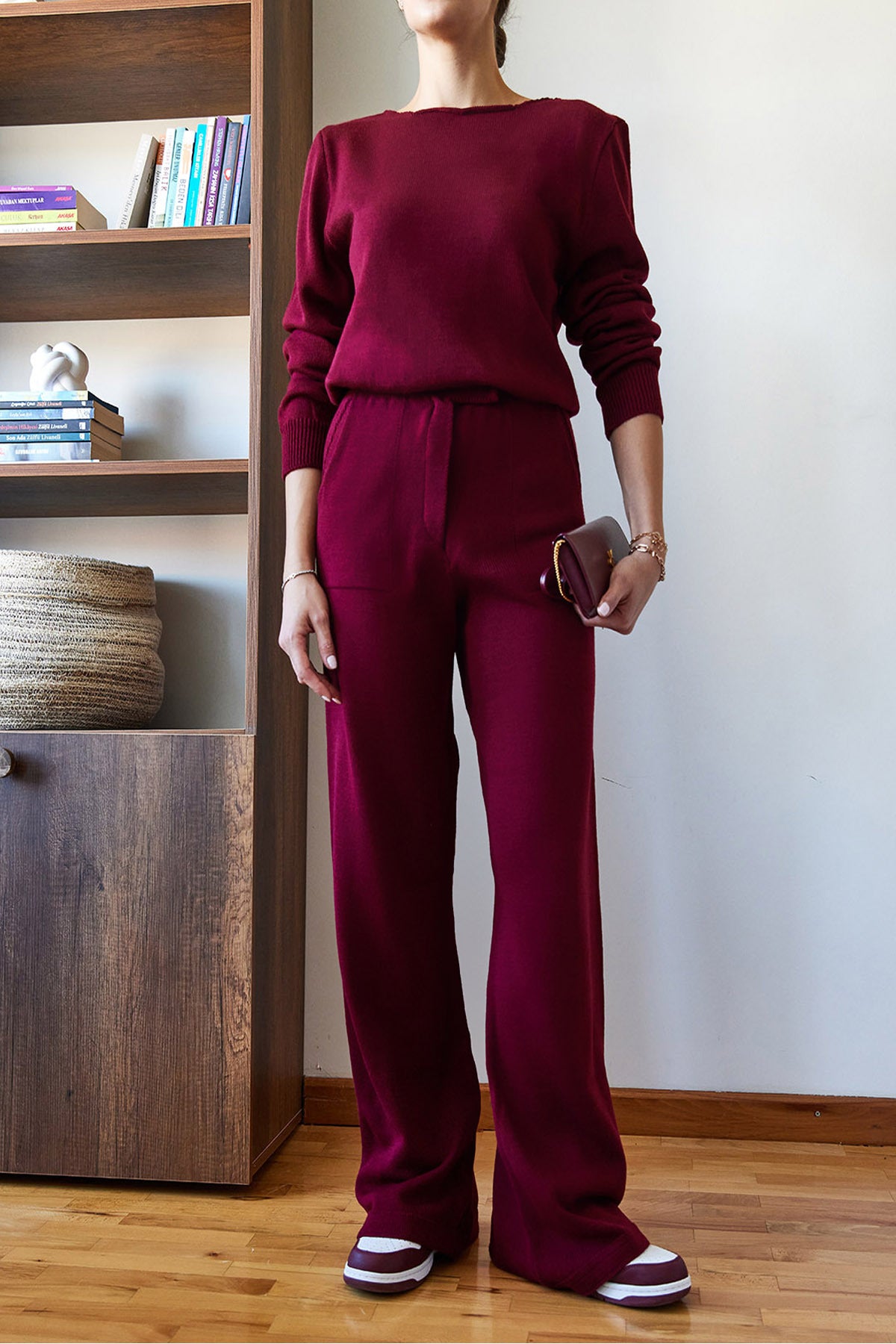 Women's Basic Knitwear Bottom-Top Set with Velcro Waist Detail 60651006