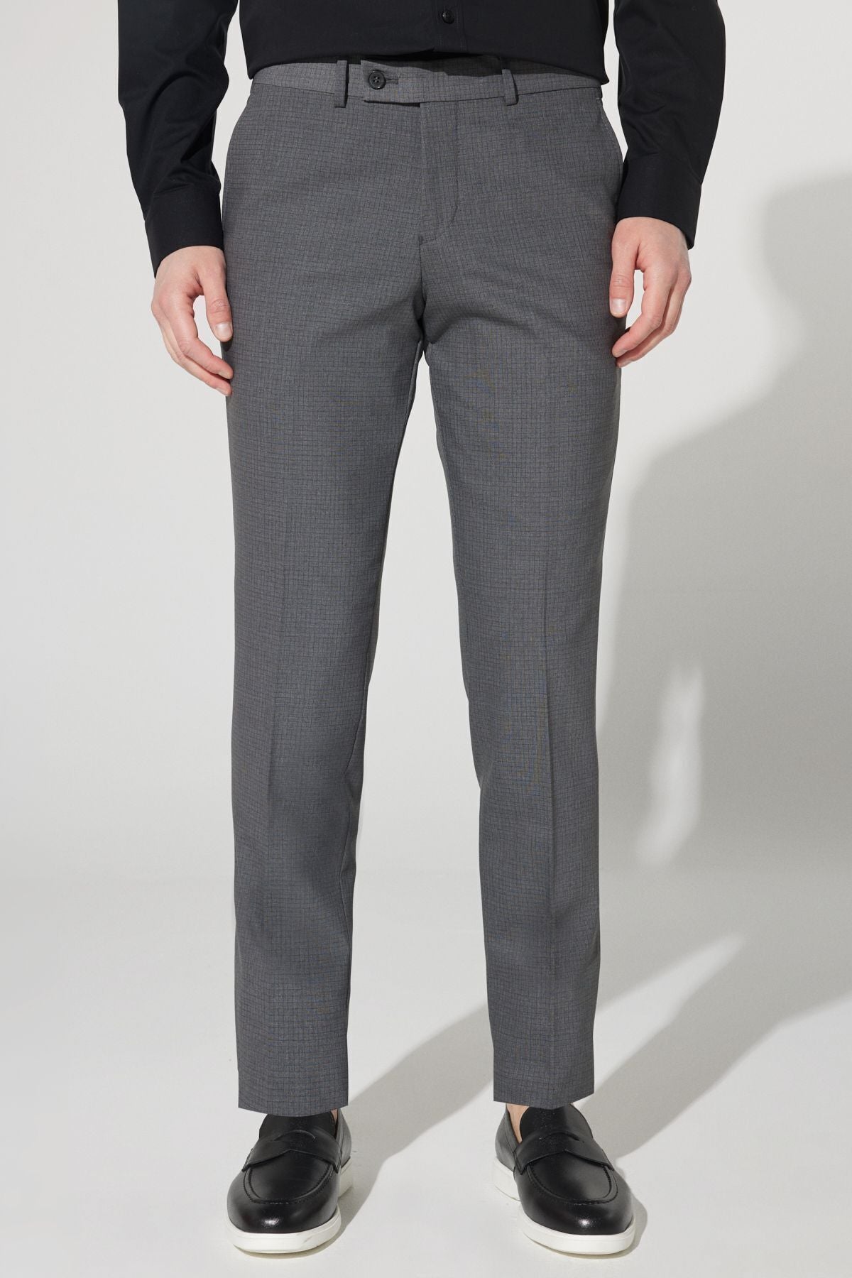 Men's Gray Extra Slim Fit Narn Cut Mono Yaka Square Wool Suit
