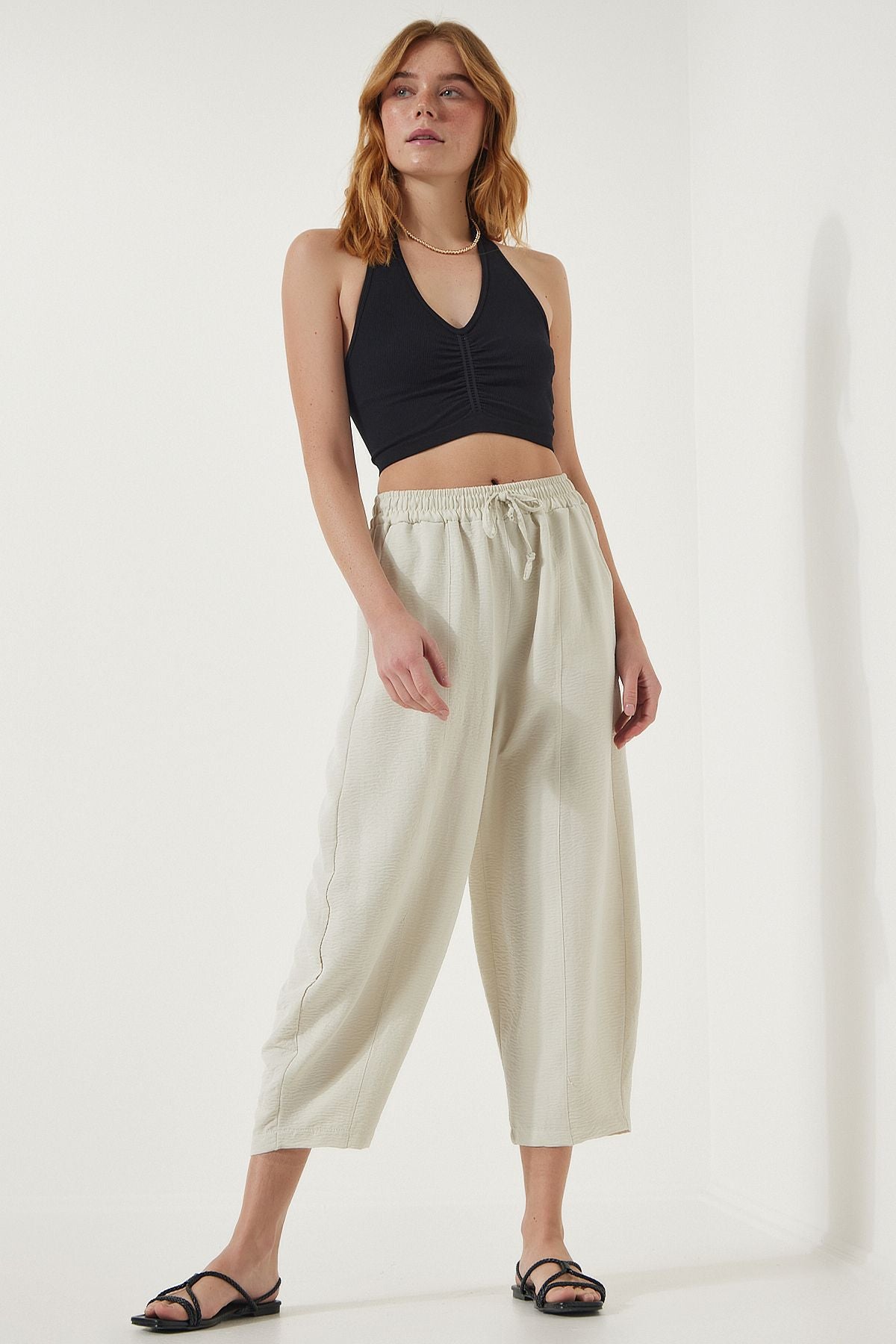 Female Light Cream Pocket Linen Viscose Shalwar Pants CV00001