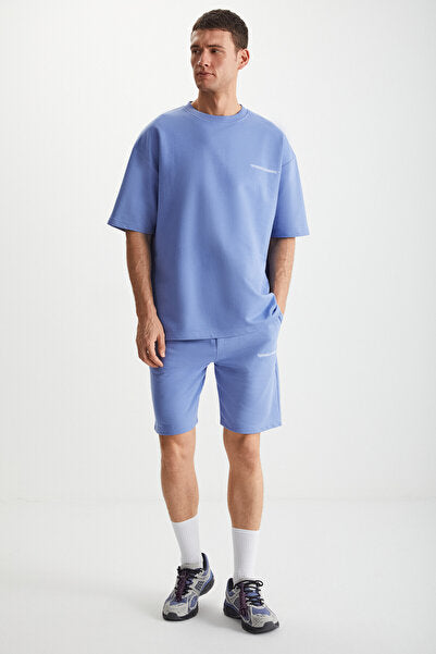 Colombia Men's 2-Piece Set Comfort Fit Relaxed Pattern Text Embroidered Blue Tracksuit Without Raising