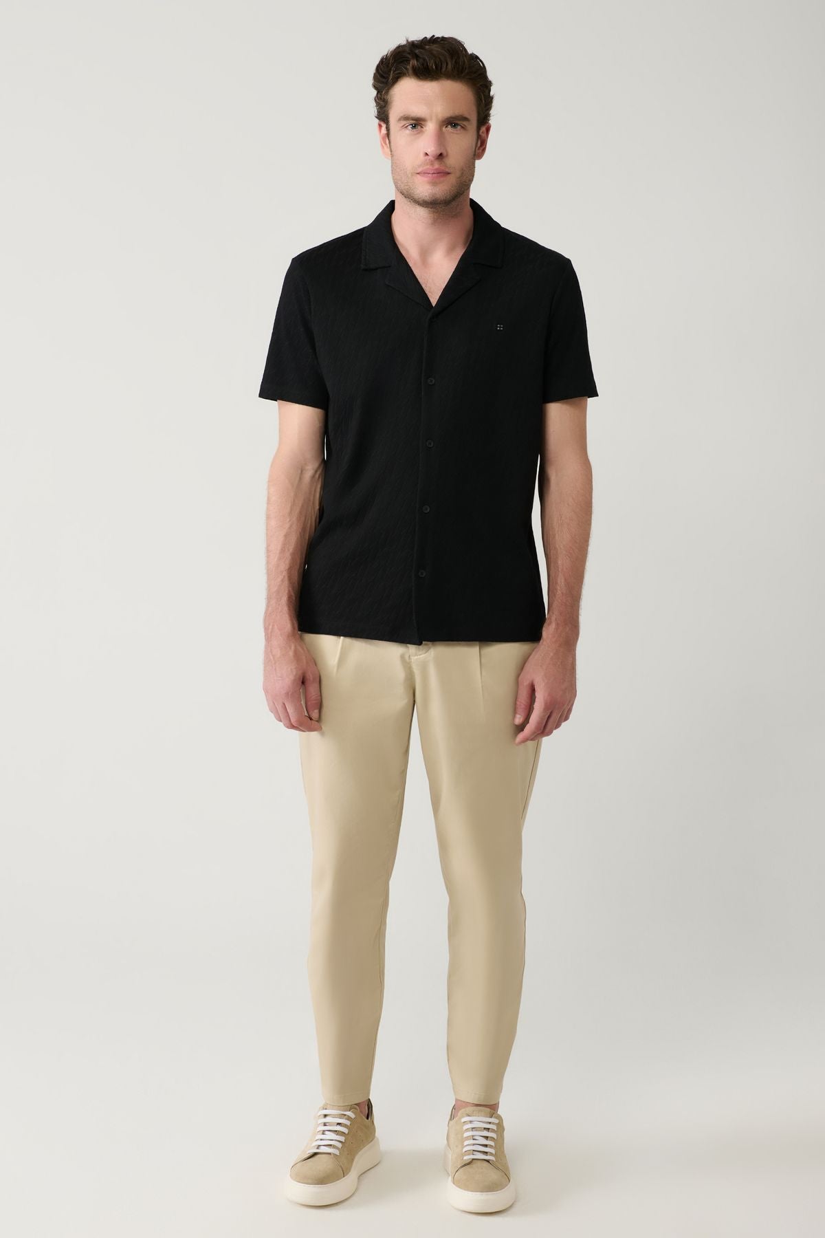 Men's Black Apace Neck Jacquard Shirt A41y2215