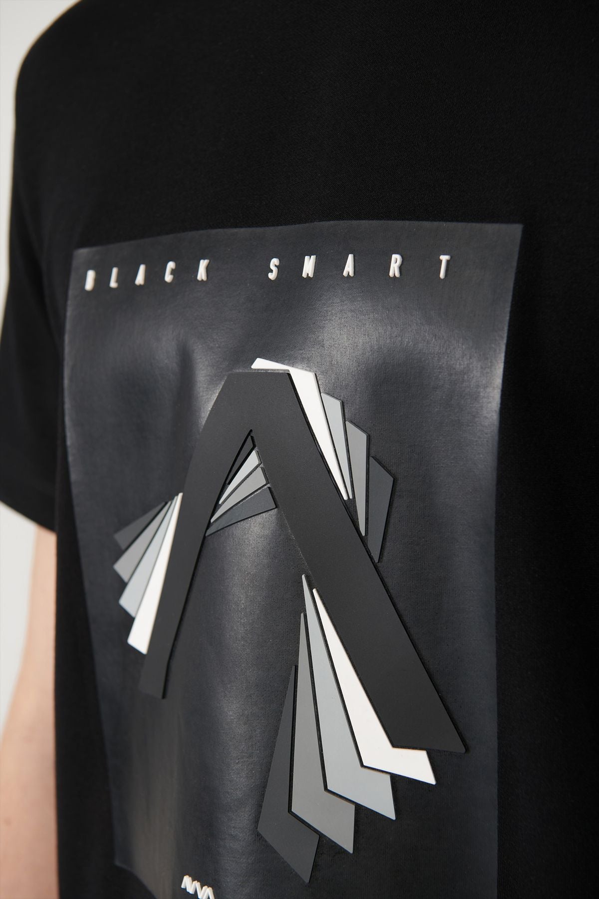 Men's black bike collar printed Interlok T-shirt A41y1008