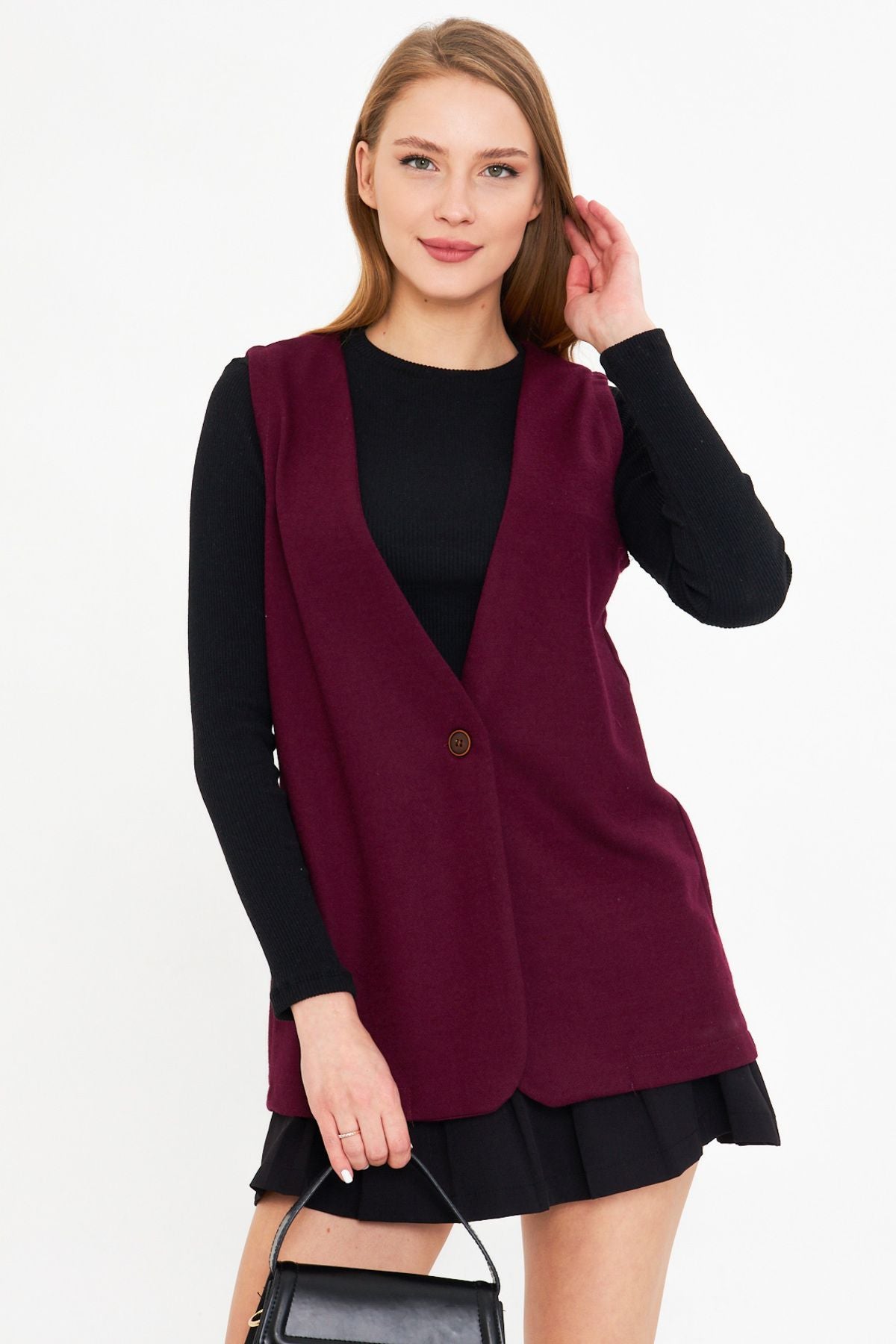 WOMEN'S PUBLIC V-Yaka Single button Oversize Patterned Vest ARM-25K001110