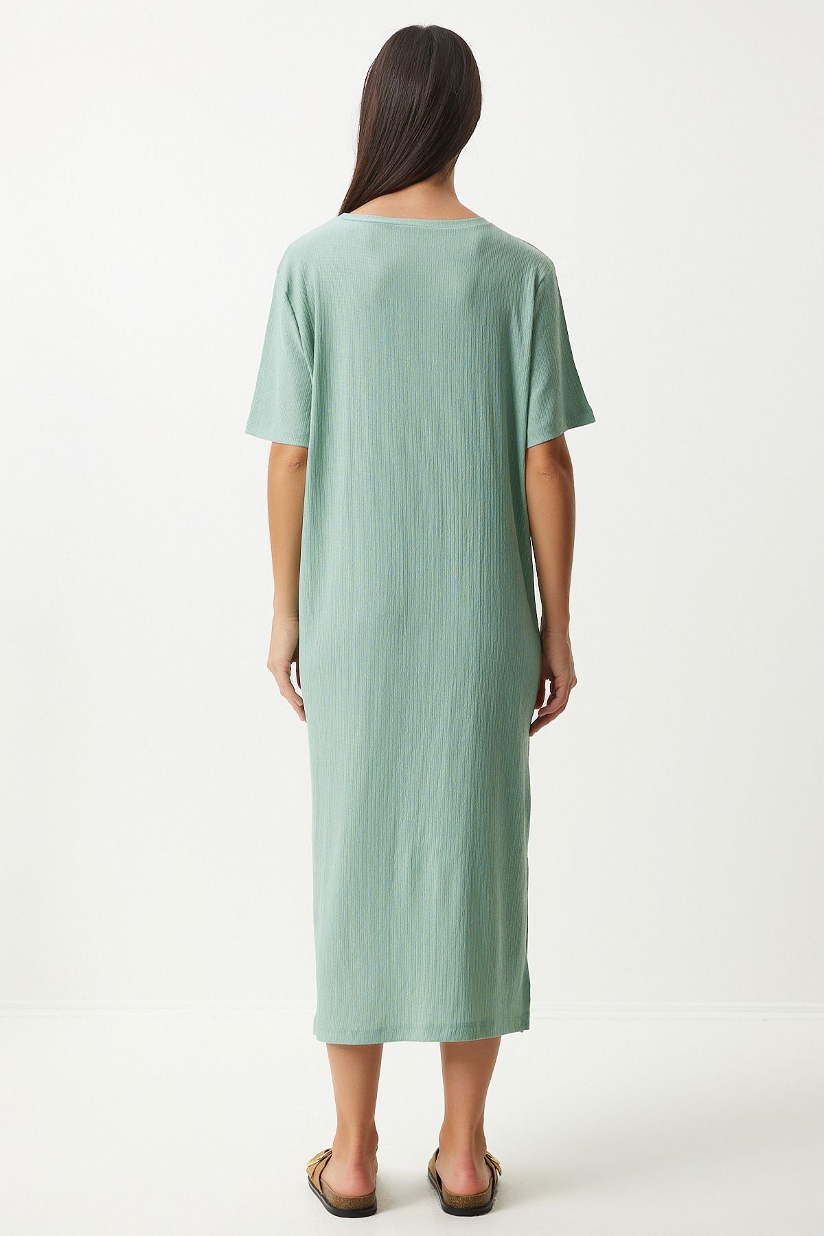 Women's Cagla Green Long Daily Knitting Dress DZ00076