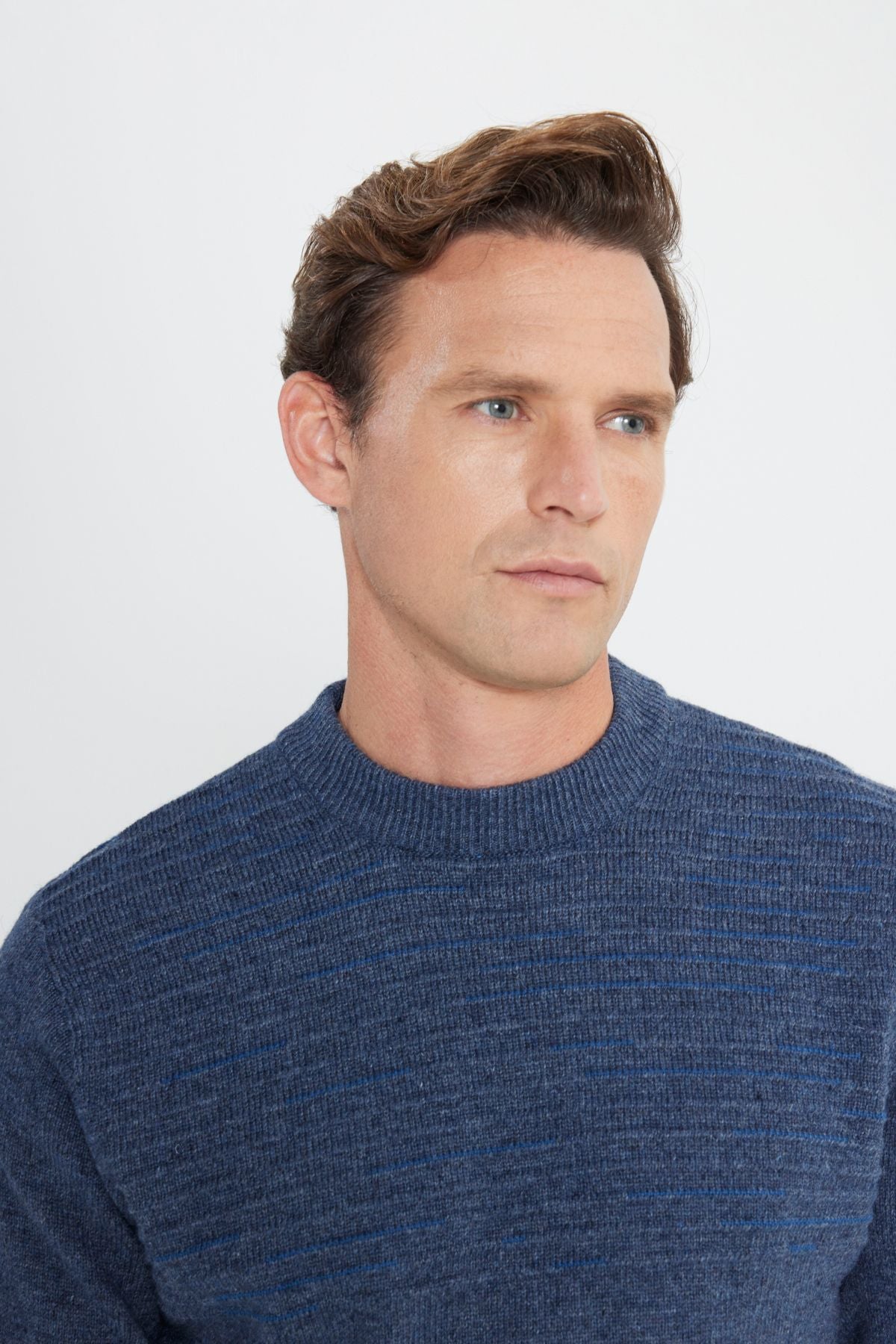 Men's aviator Blue-Petrol Wool Standard Fit Normal Cut Half Fisherman Yaka Knitwear Kazakh