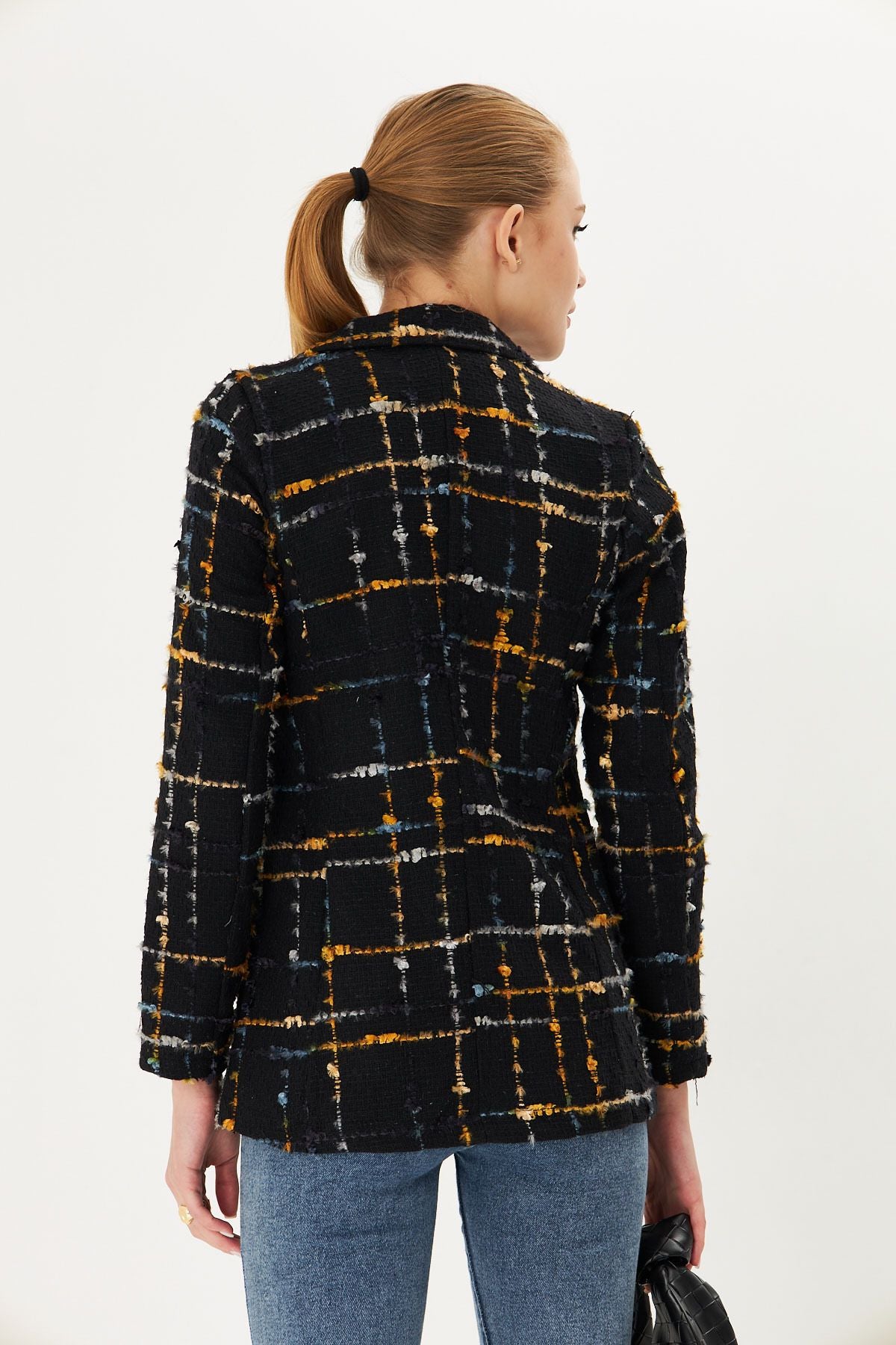 Female mustard tüvit fabric single button jacket ARM-25K001042