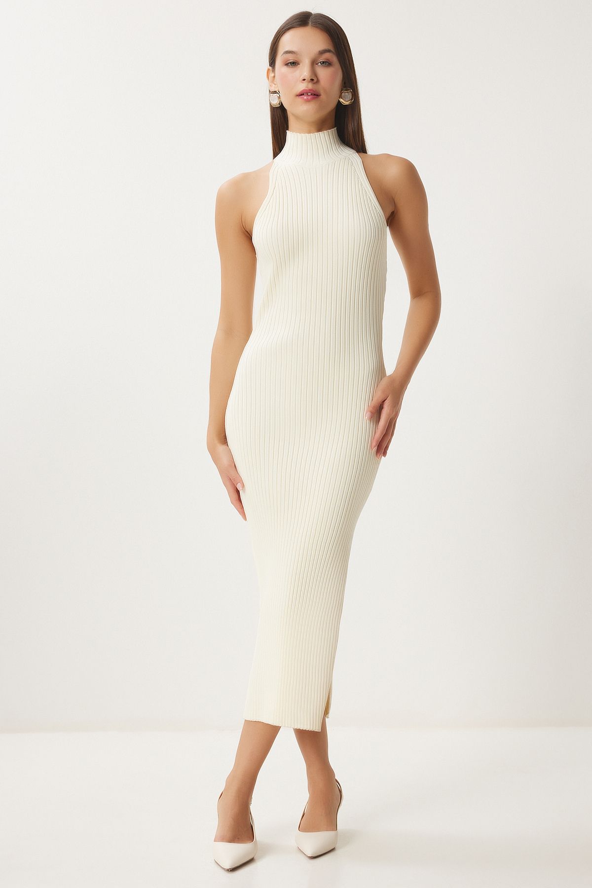 Woman Bone Shoulders Open Wrapped Triko Dress FN03424