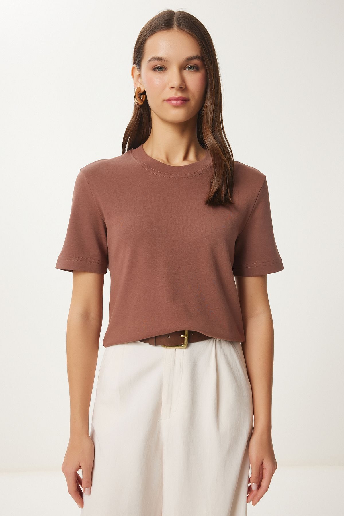 Female Brown Biscuit 2 Pack Cotton Basic Knitting T-Shirt AG00002