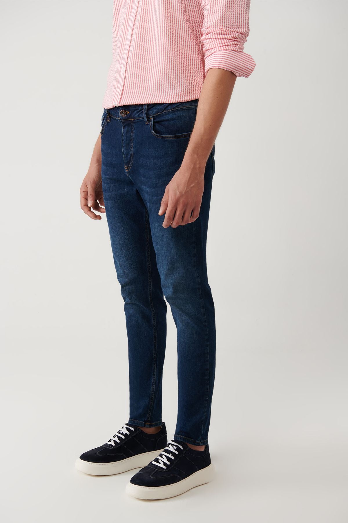 Men's Dark Blue Obedness Washing Flexible Jean Pants B003510