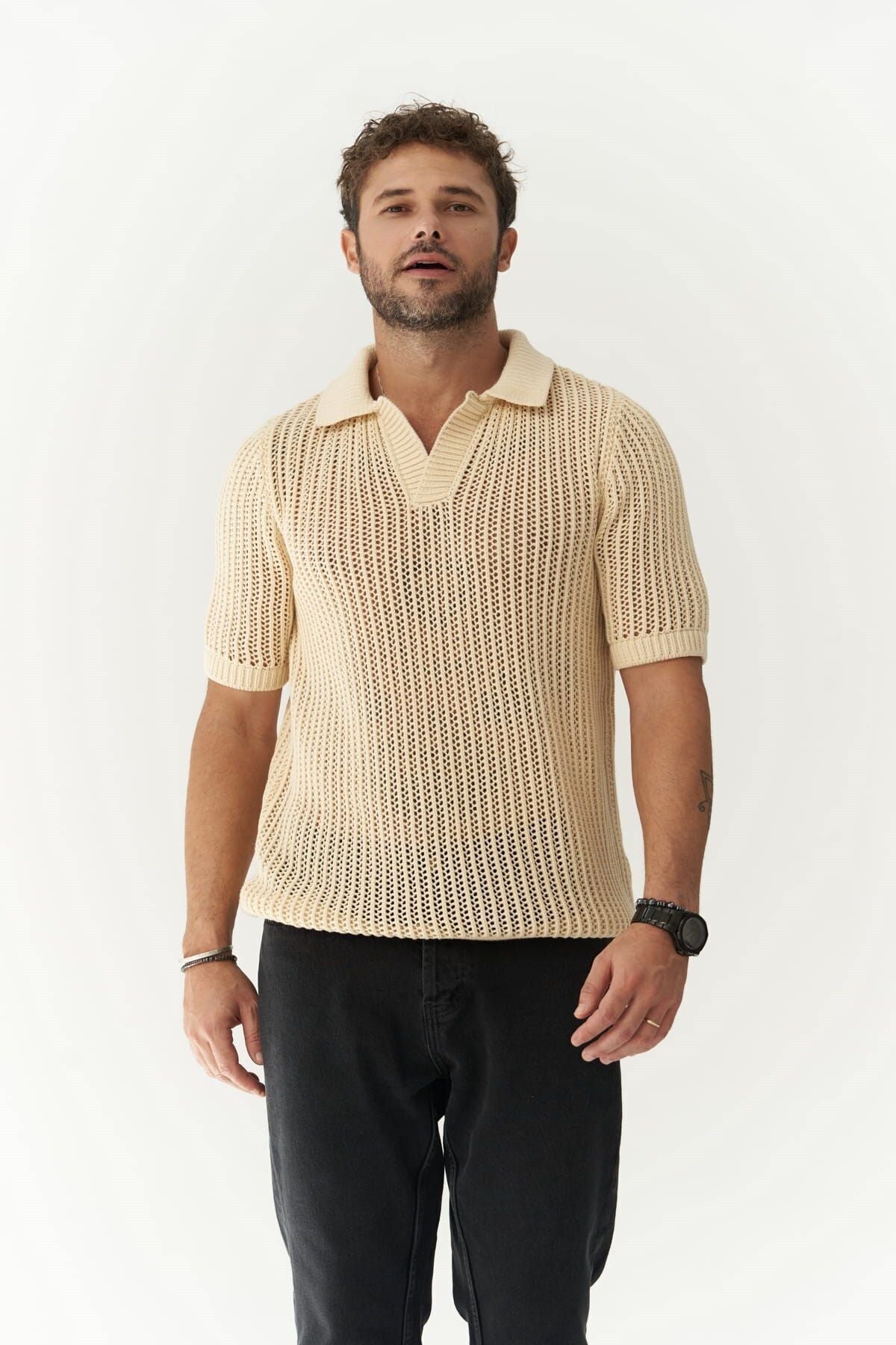 Robert Erkek Polo Yaka Bej Triko T-Shirt