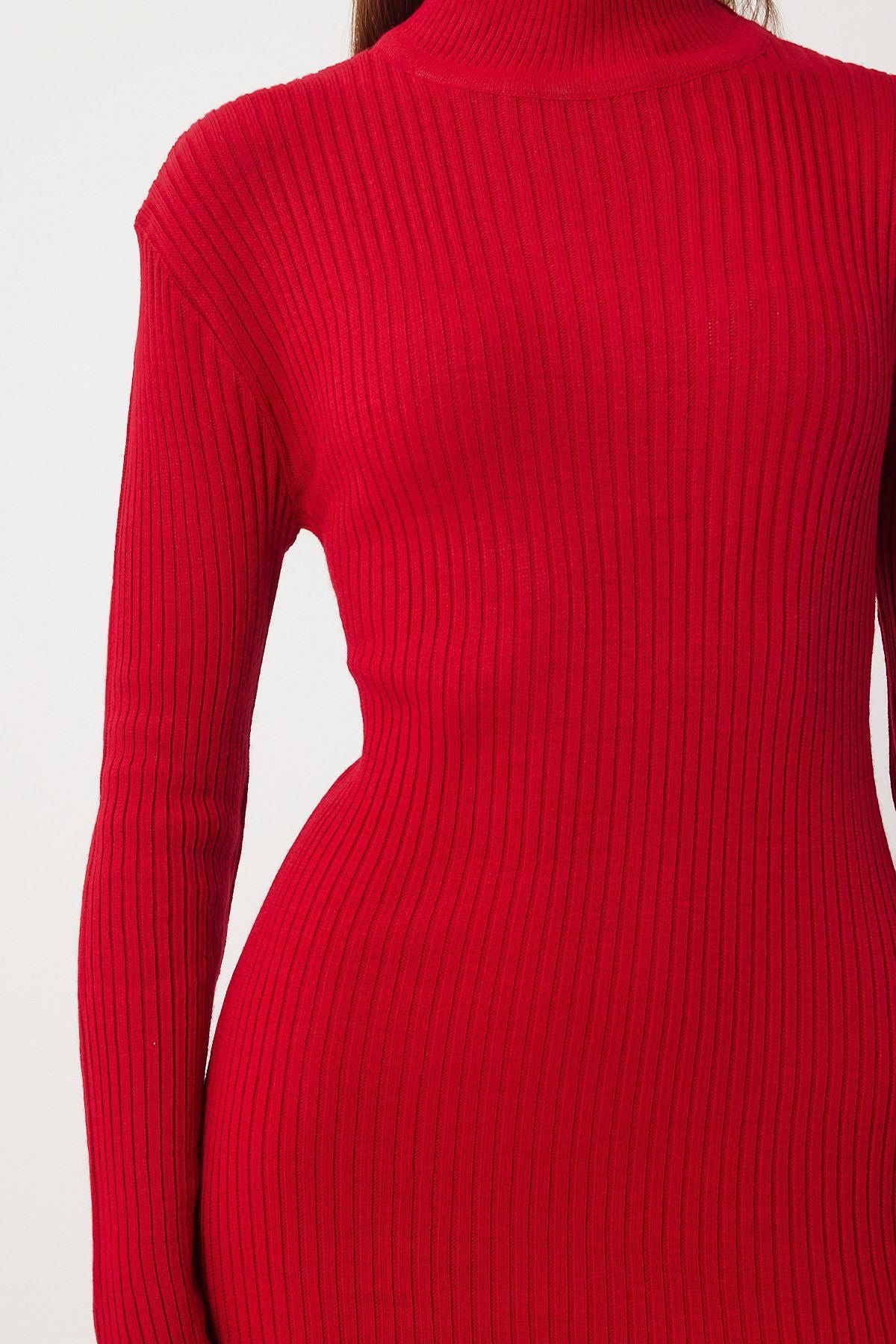 Woman Red Red Neck Slip Swallowing knitwear dress DD01338