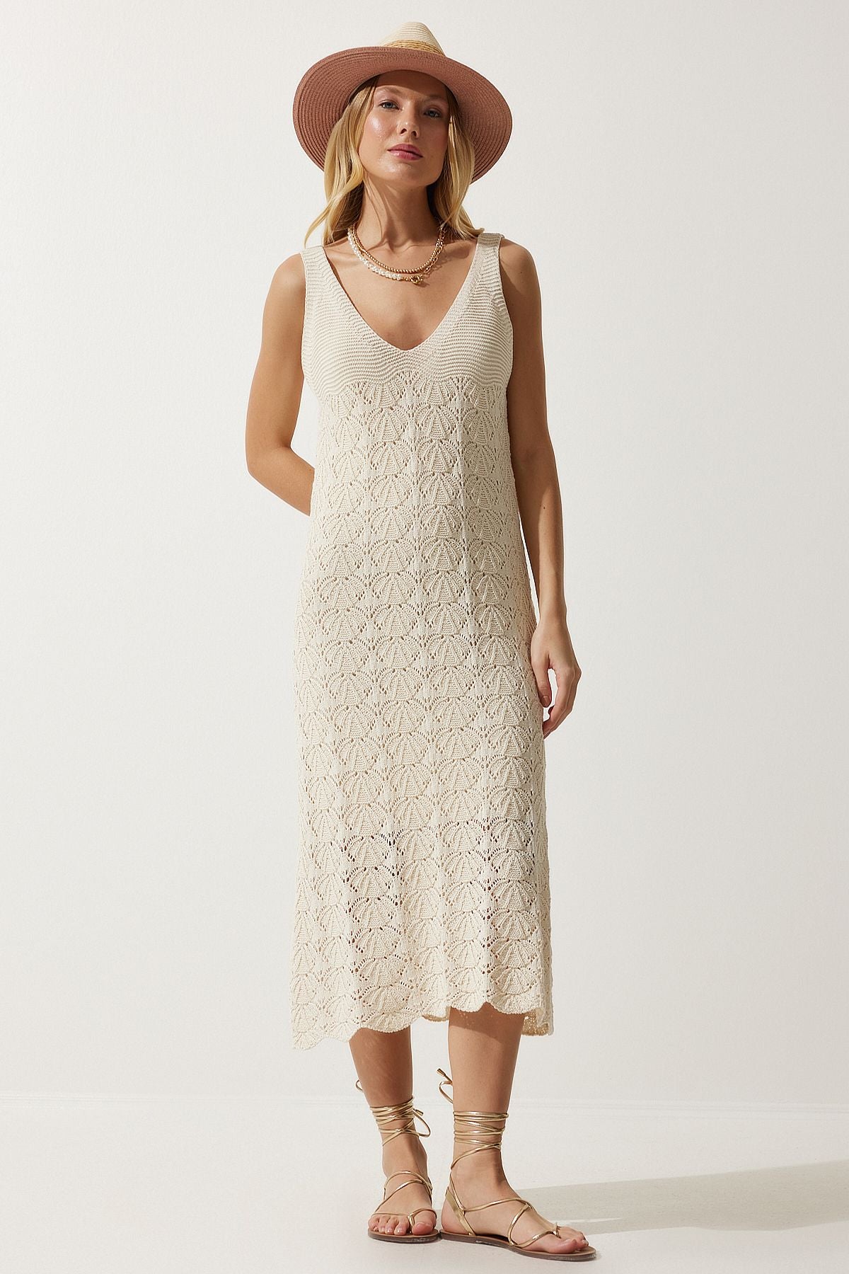 Women's Cream Hanger Summer Knitwear Dress NF00082