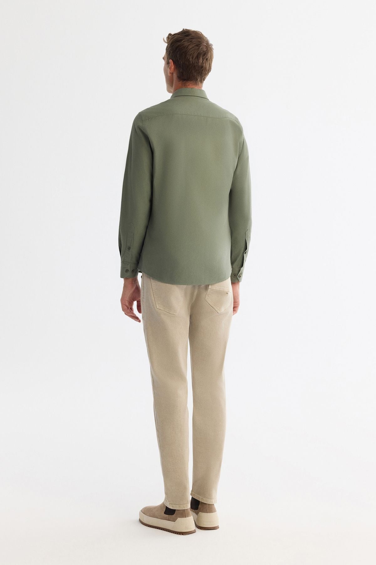 Male Khaki button collar diagonel cotton shirt B002036