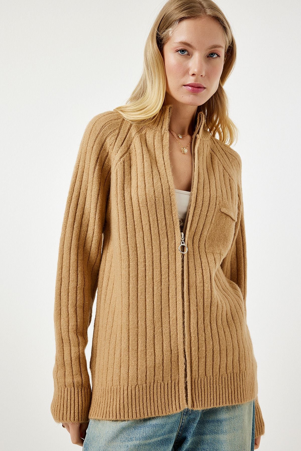 Women's Biscuit Zippered Knitwear Cardigan DD01301