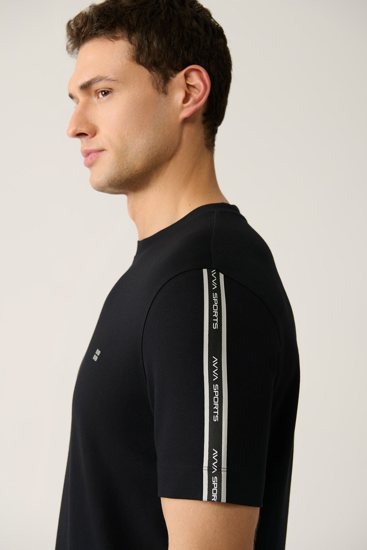 Men's Black Soft Touch Bicycle Collar Printed T-Shirt A41y1327