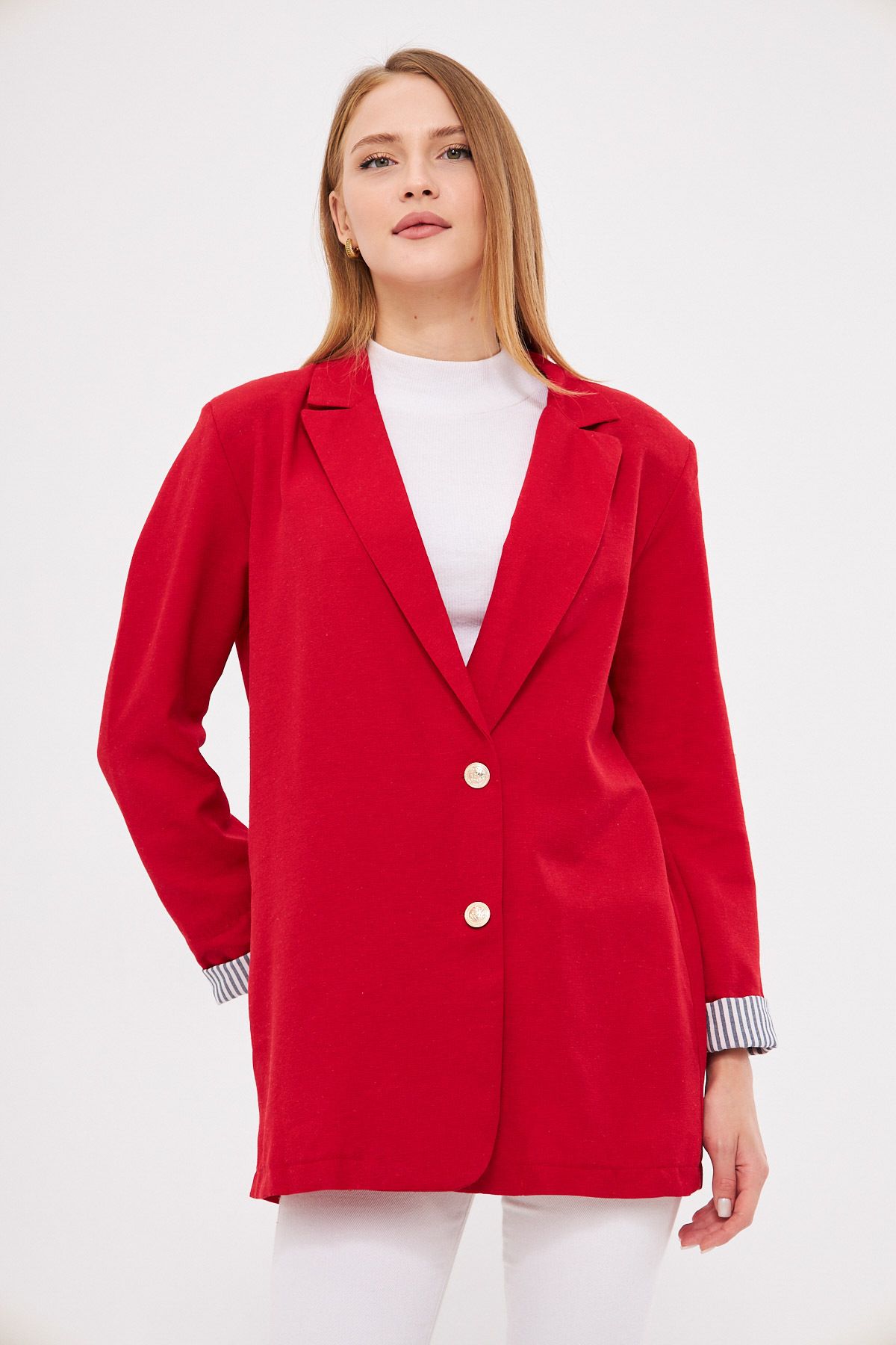 WOMEN RED CRUBAZE YOVA ARL FOLLOWING DETAILED OVERSESSE WATCH BLAZER JACKET ARM-25K001015