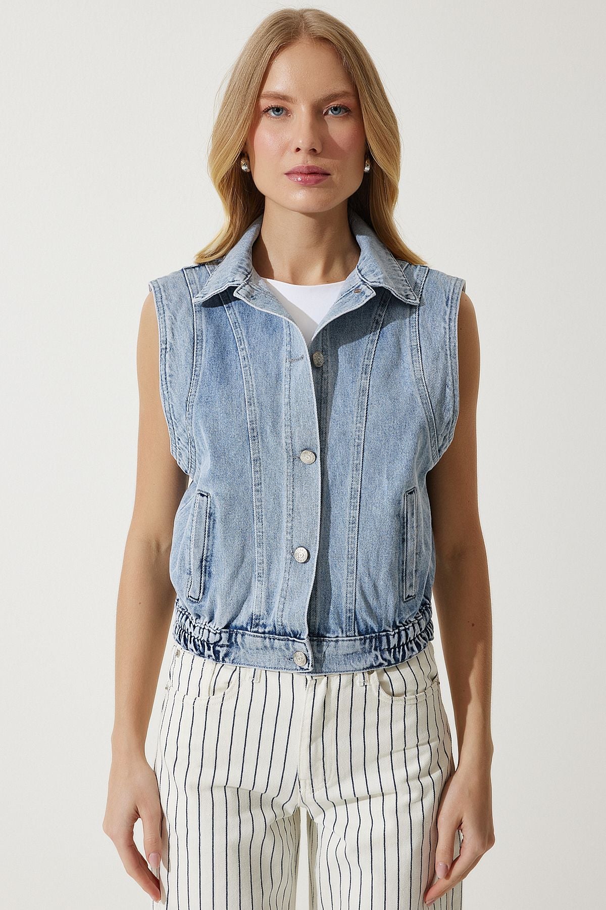 Women's Blue Wide Sleeve Denim Vest RV00179