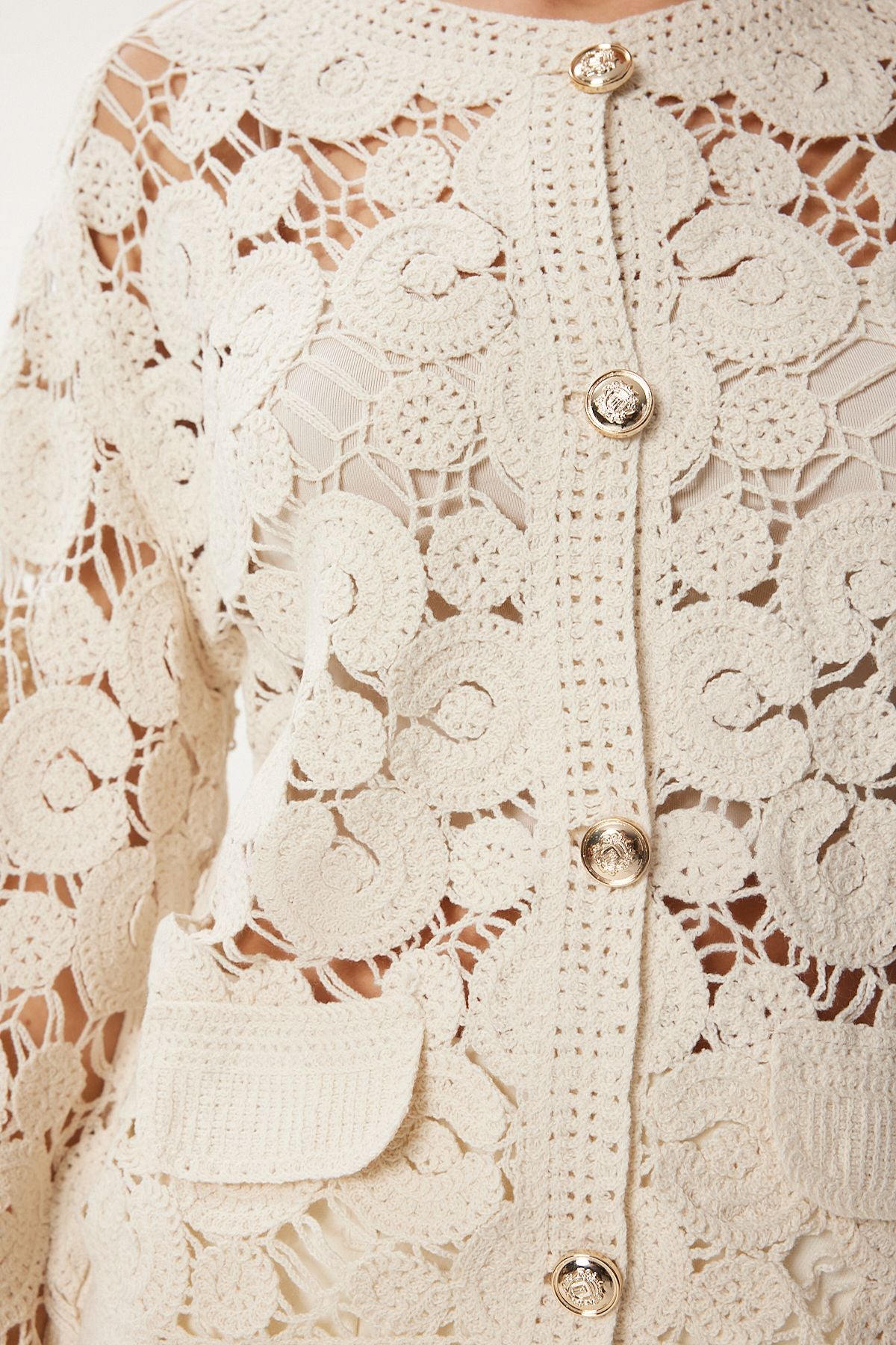 Women's Cream Flower Seasonal Triko Cardigan ES00175