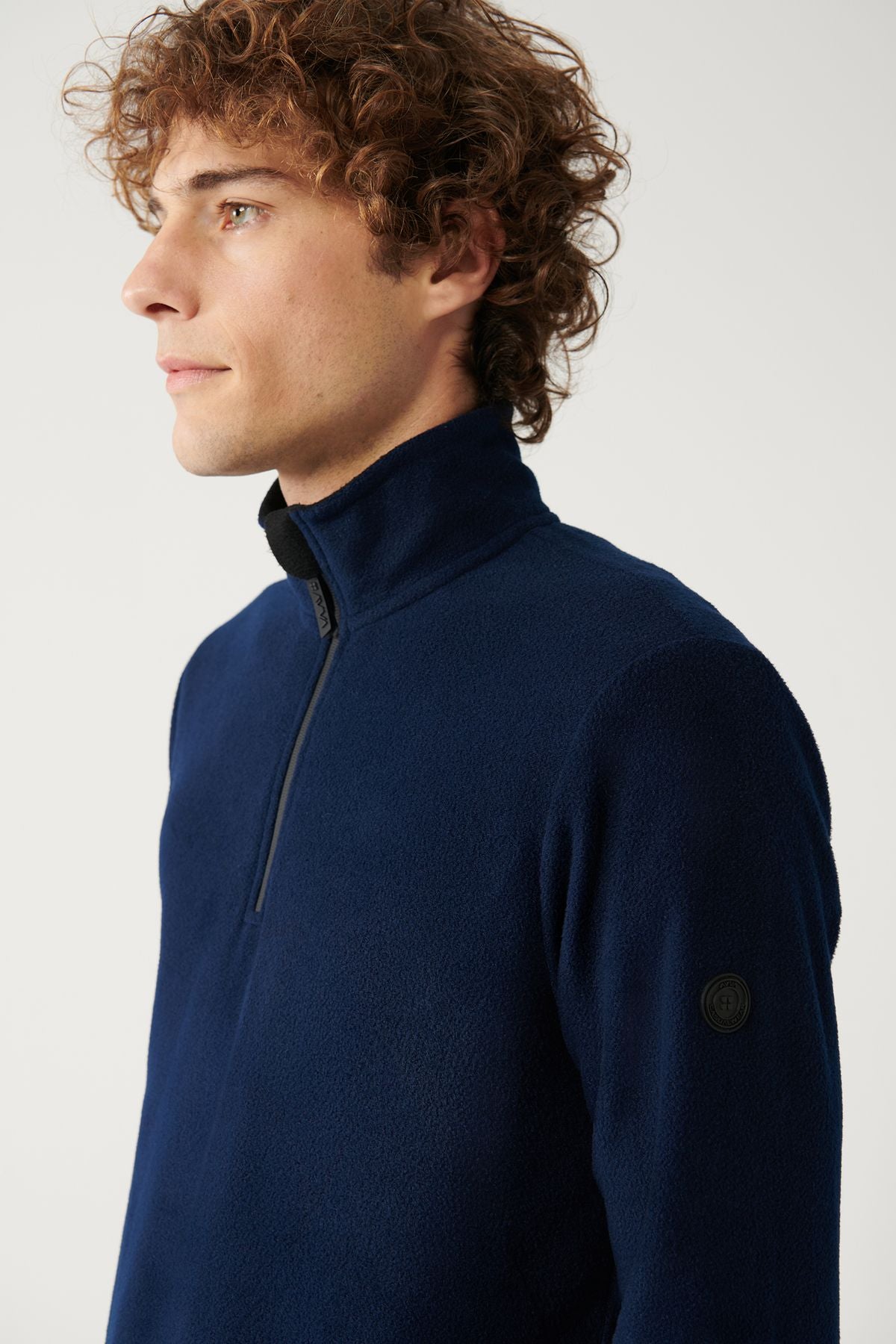 Men's navy blue cold -resistant half zippered upright collar polar sweatshirt E001068