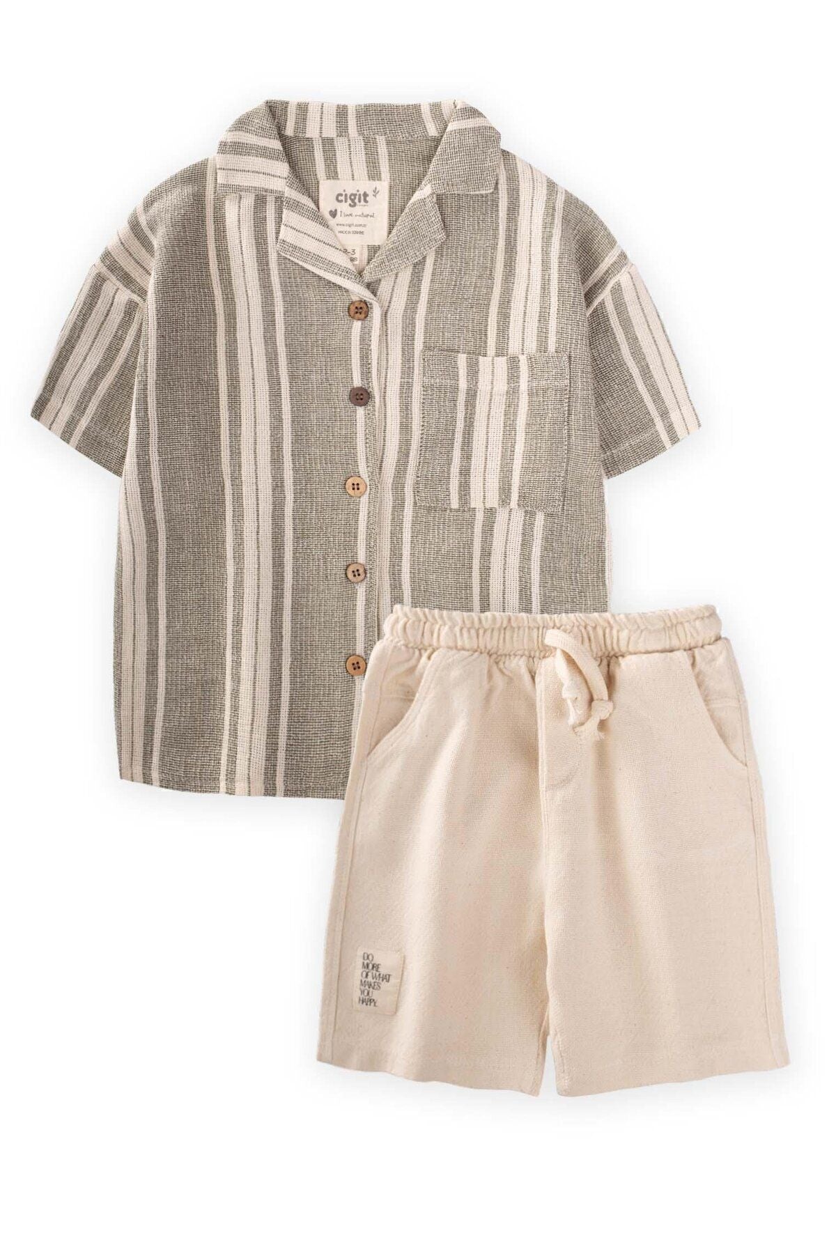 Striped linen hawai shirt set 2-10 years old green stripes