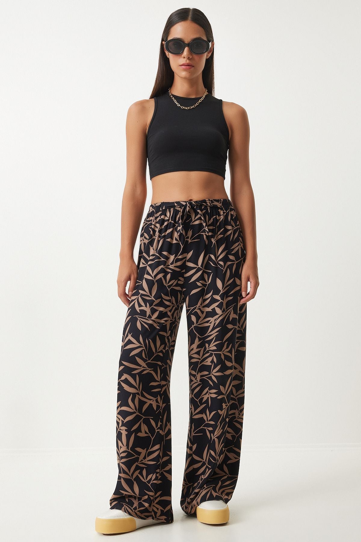 Female Black Mink Patterned Viscose Palazzo Pants EN00606