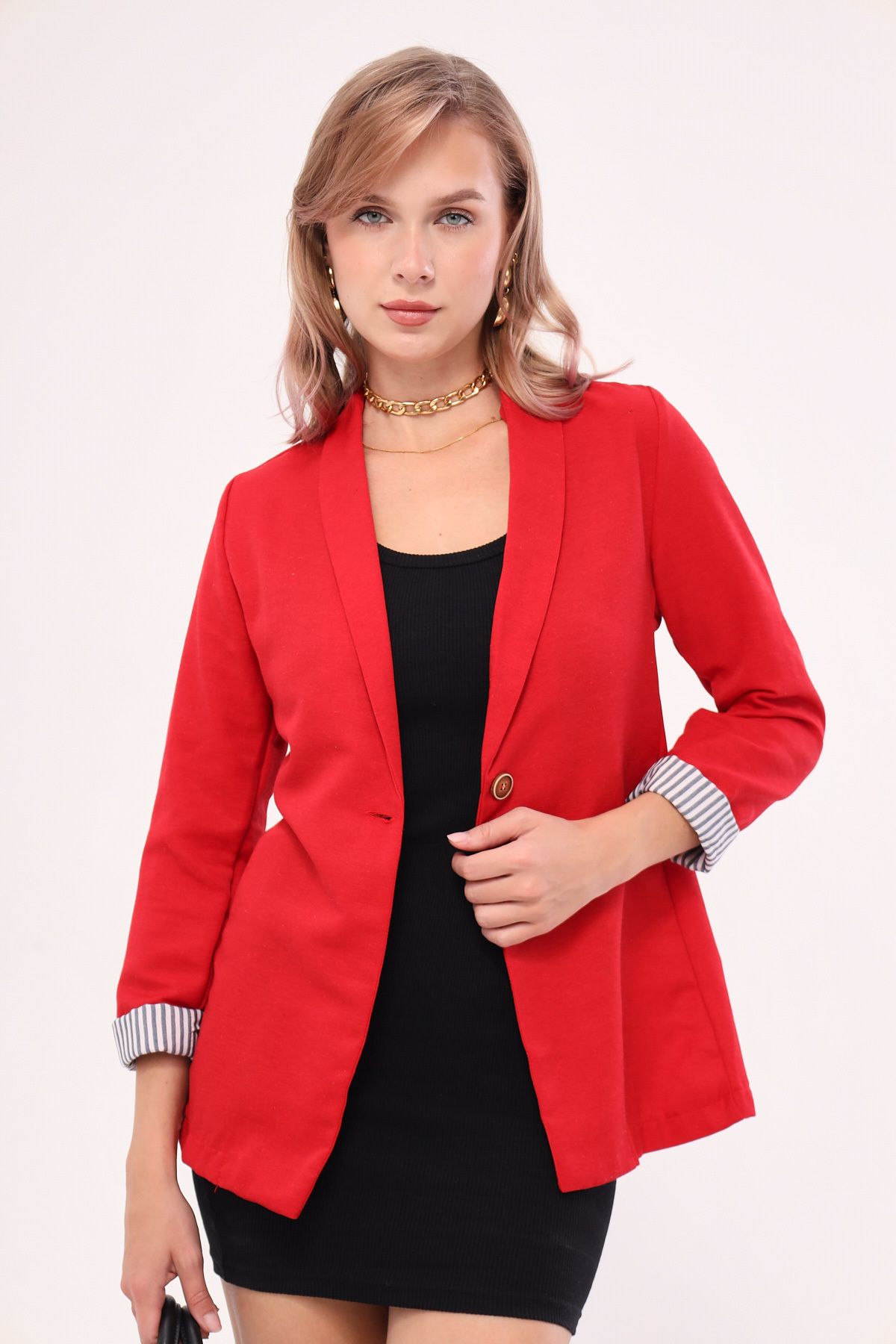 WOMEN RED RED SOLD STRUCTURE SINGLE buttoned jacket ARM-22K001122