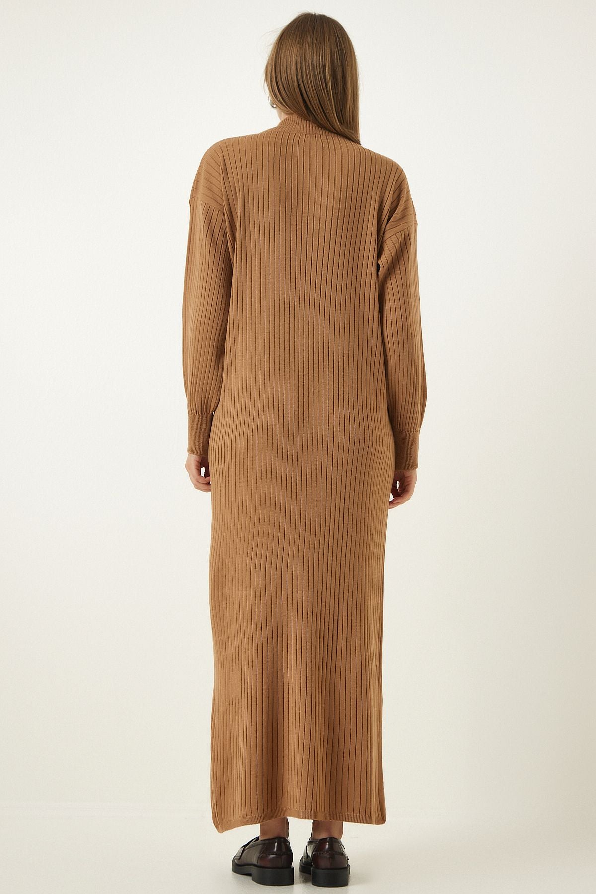 Female Biscuit Zippered Neck Vumor Long Knitwear Dress DD01295