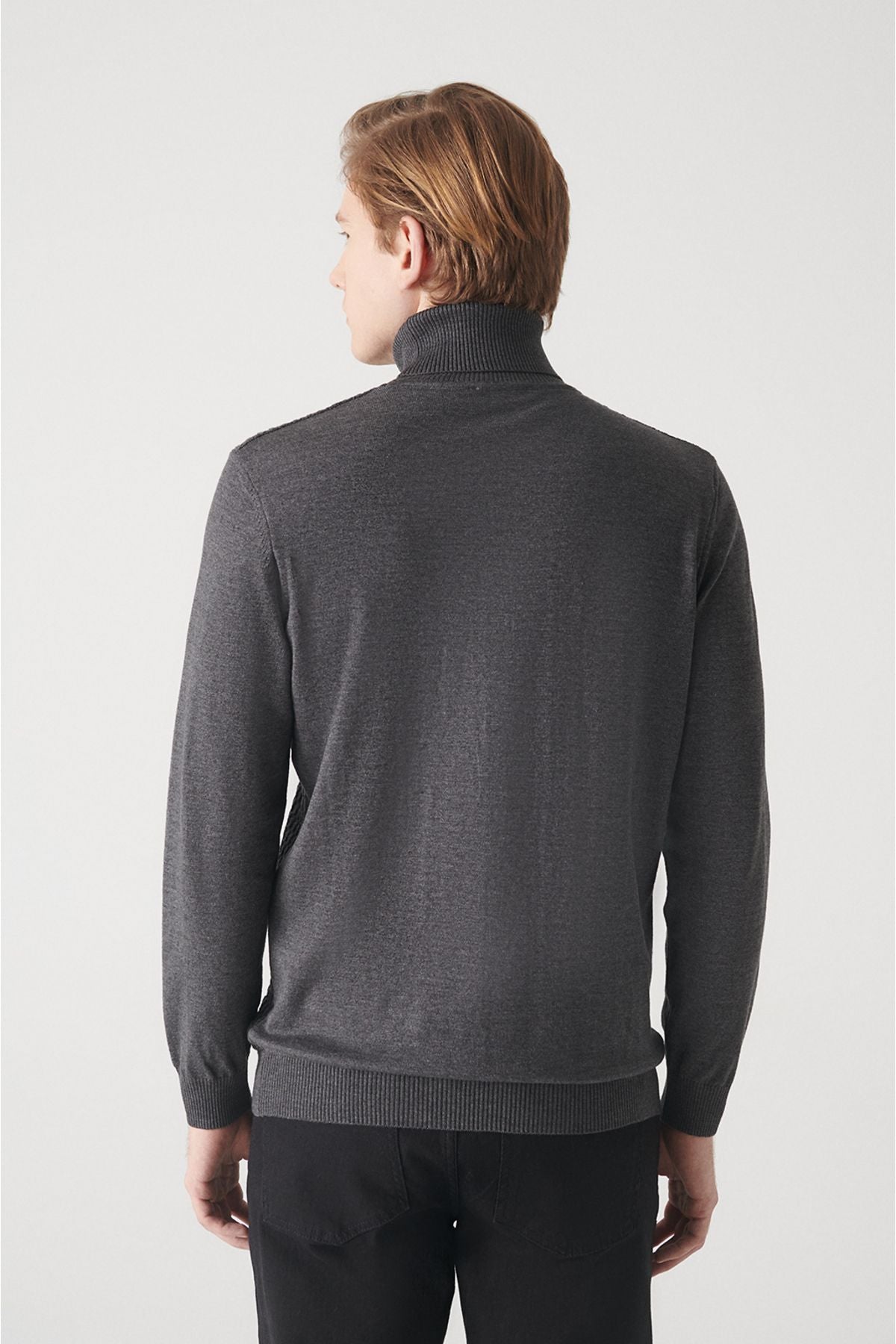 Men's anthracit Full Fisherman Cotton Cotton Knitwear Sweater A22y5100