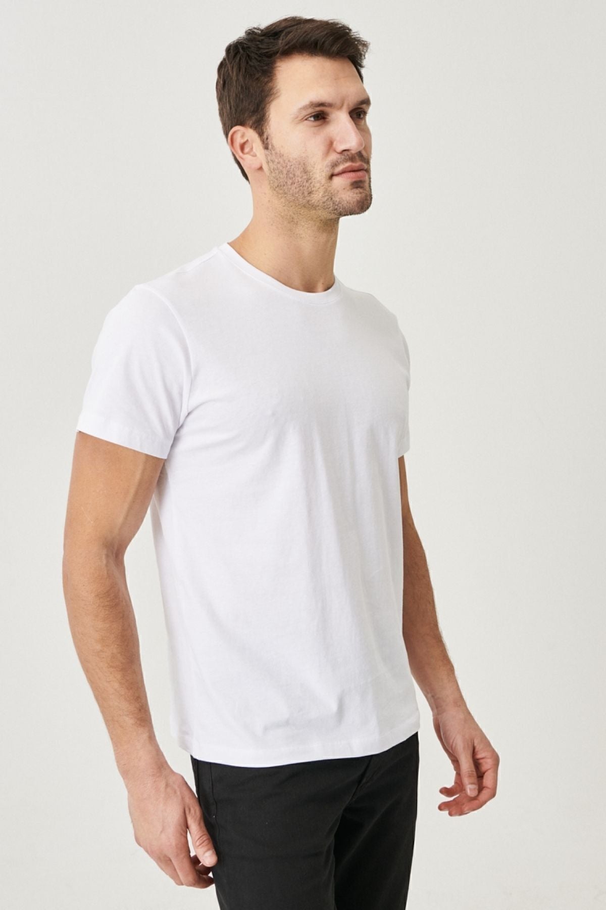 Men's black-and-white slim fit narrow cut bike collar 100 %cotton 2 T-shirt package