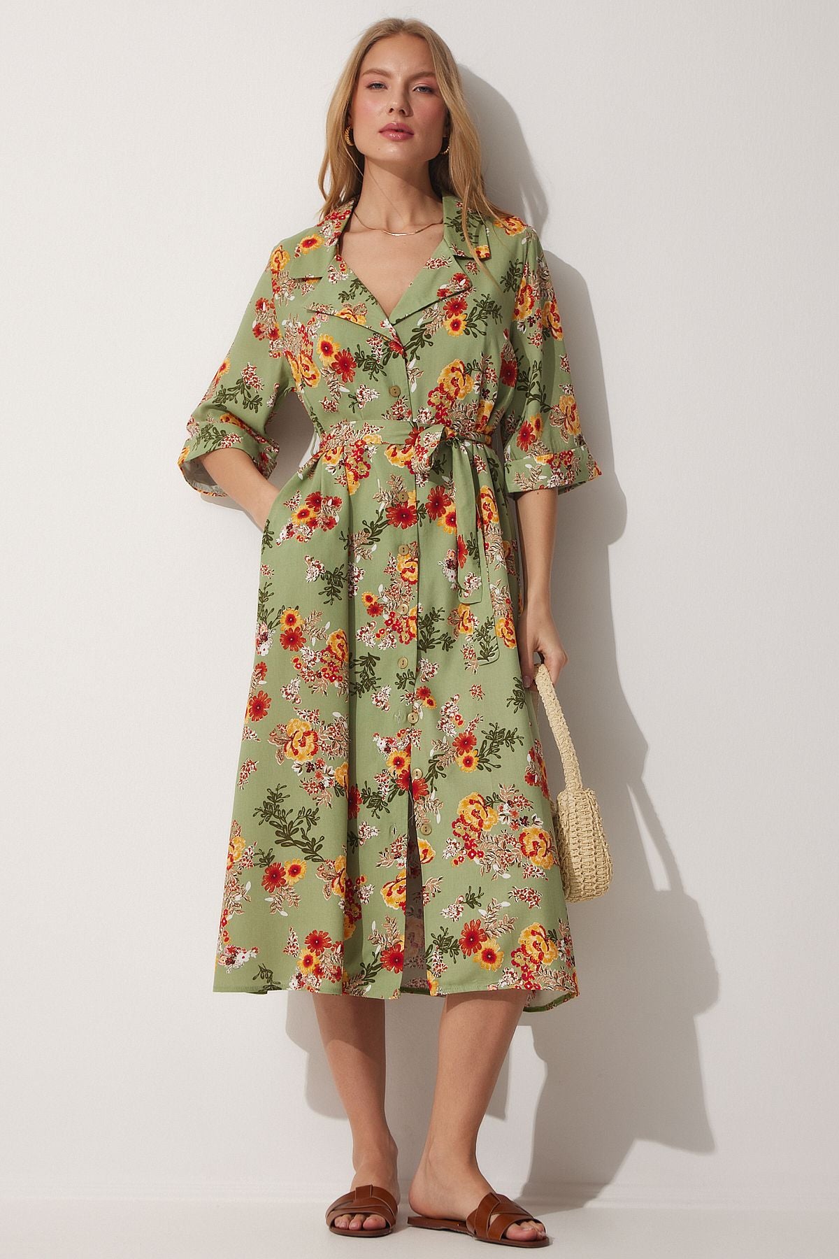 Floral Summer Viscose Shirt Dress