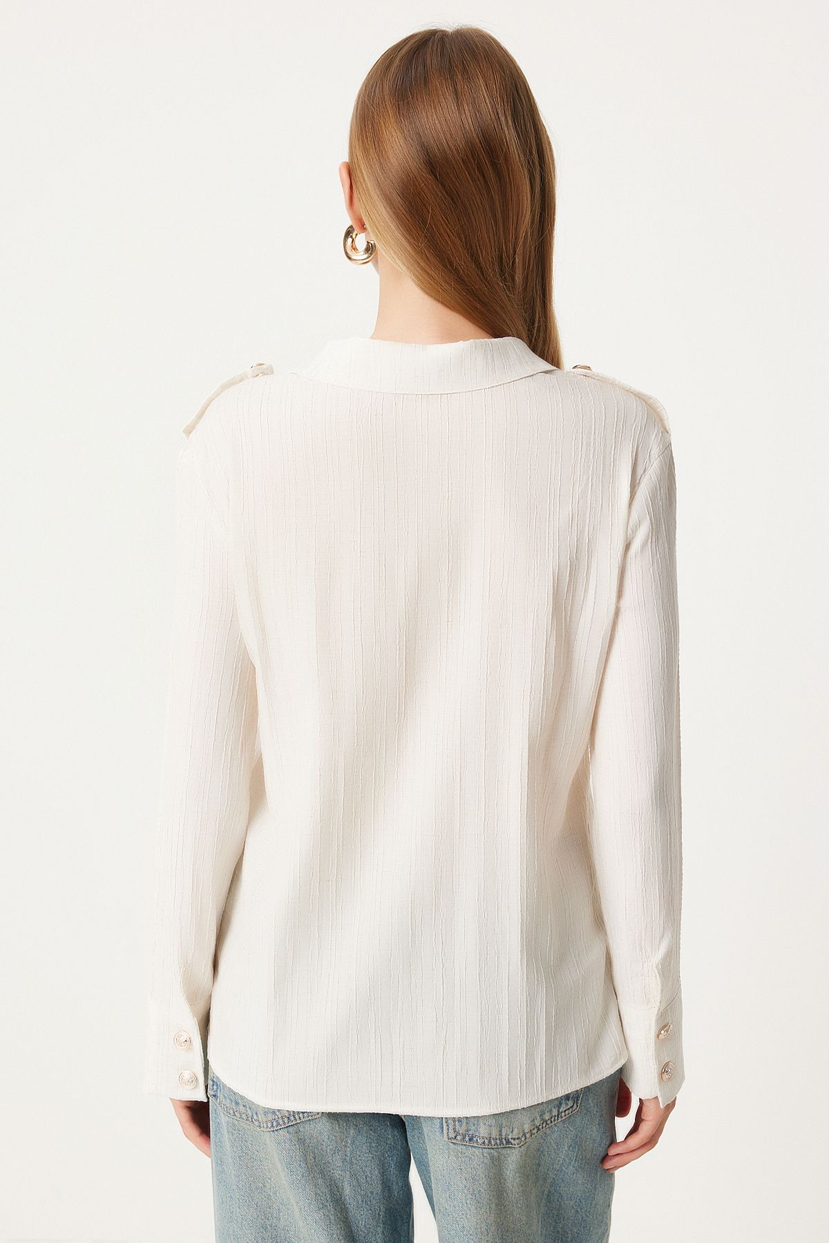Women's Cream Stylish button detailed shirt FN03267