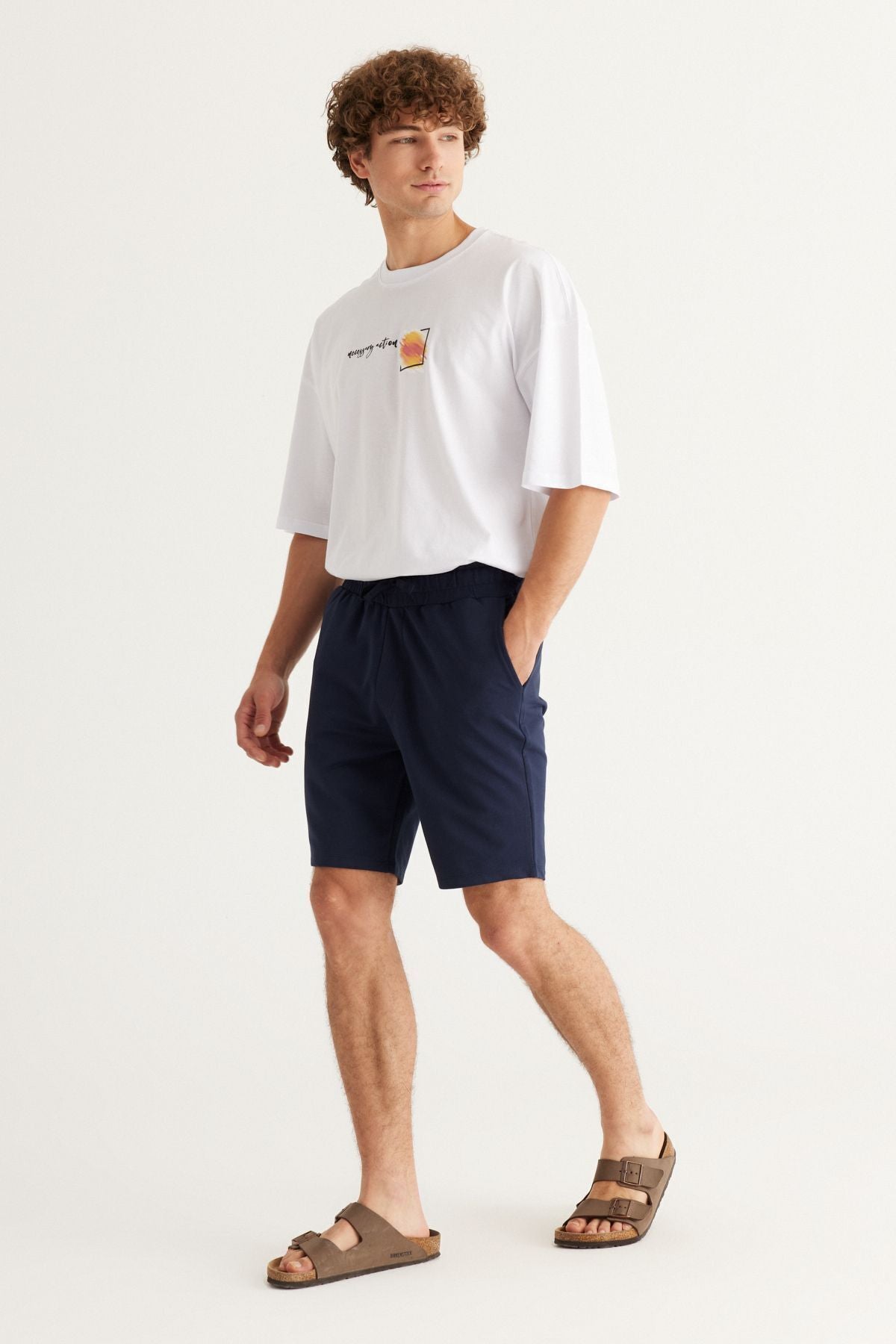 Men's Navy Blue Standard Fit Normal Cutting Cotton Pocket Knitting Shorts