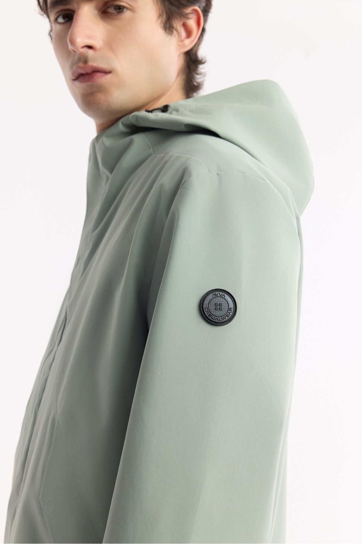 Men's Mint Green Hooded collar windproof light coat A51y6054