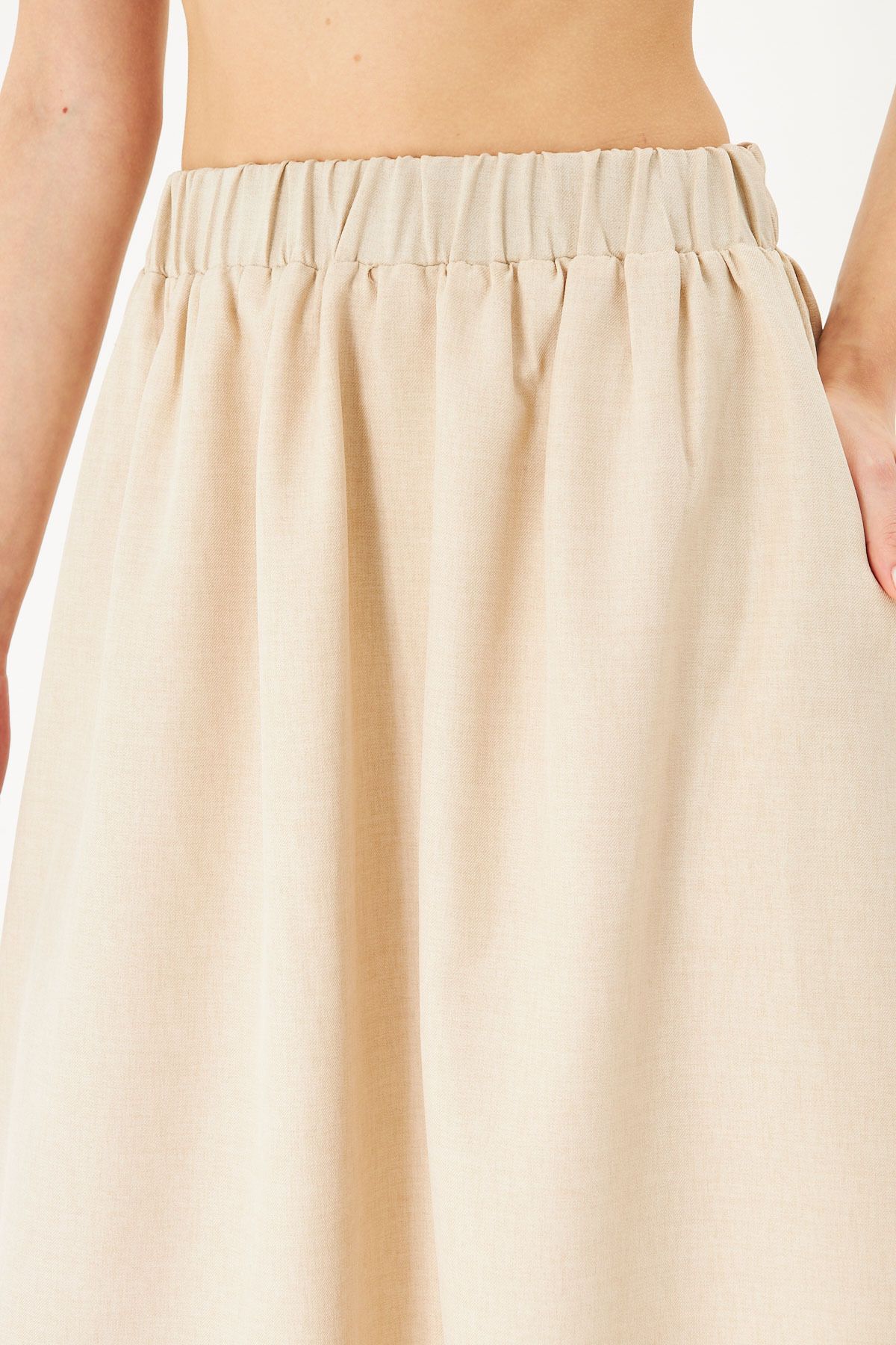 Female Beige Waist Midi Pocket Midi Skirt ARM-25K001010