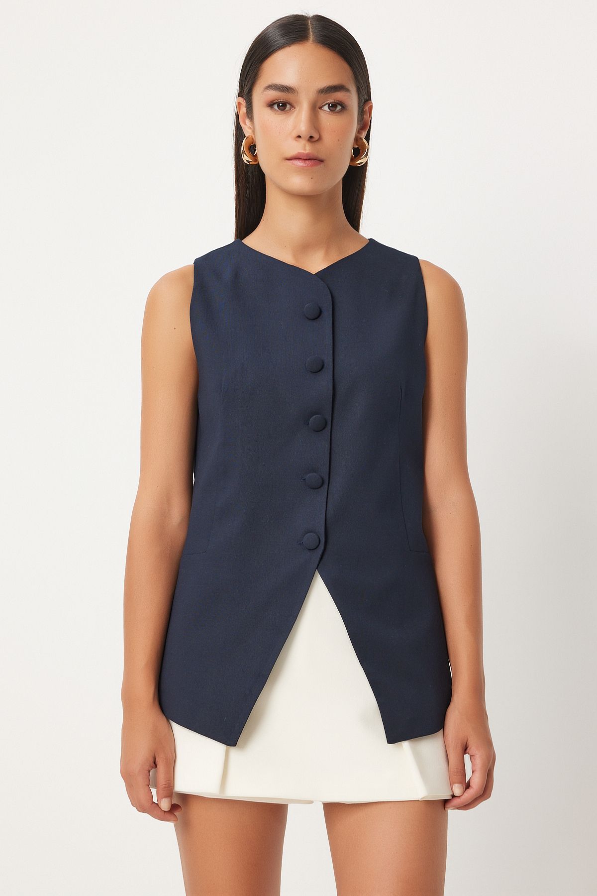 Woman Navy blue sleeveless weaving vest to00147