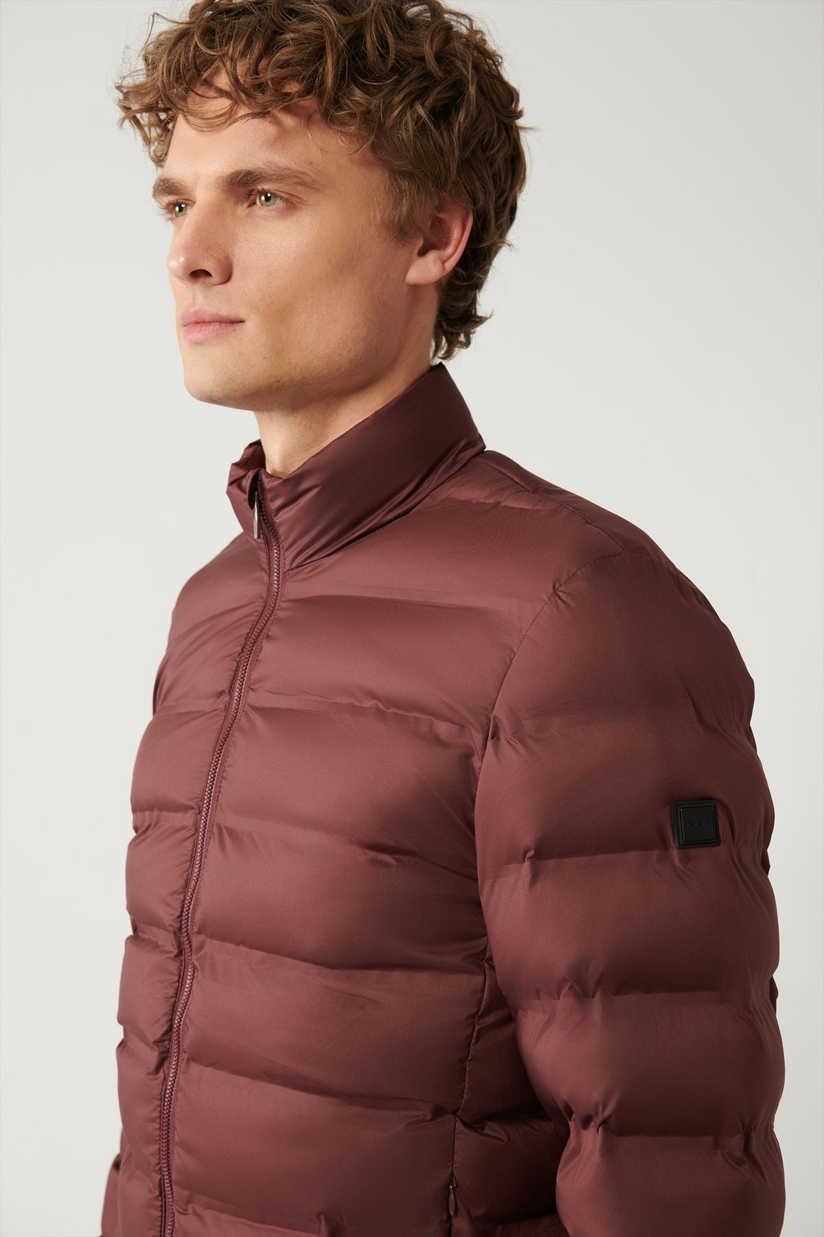 Men's burgundy upright collar water repulsive windproof light swelling coat E006019